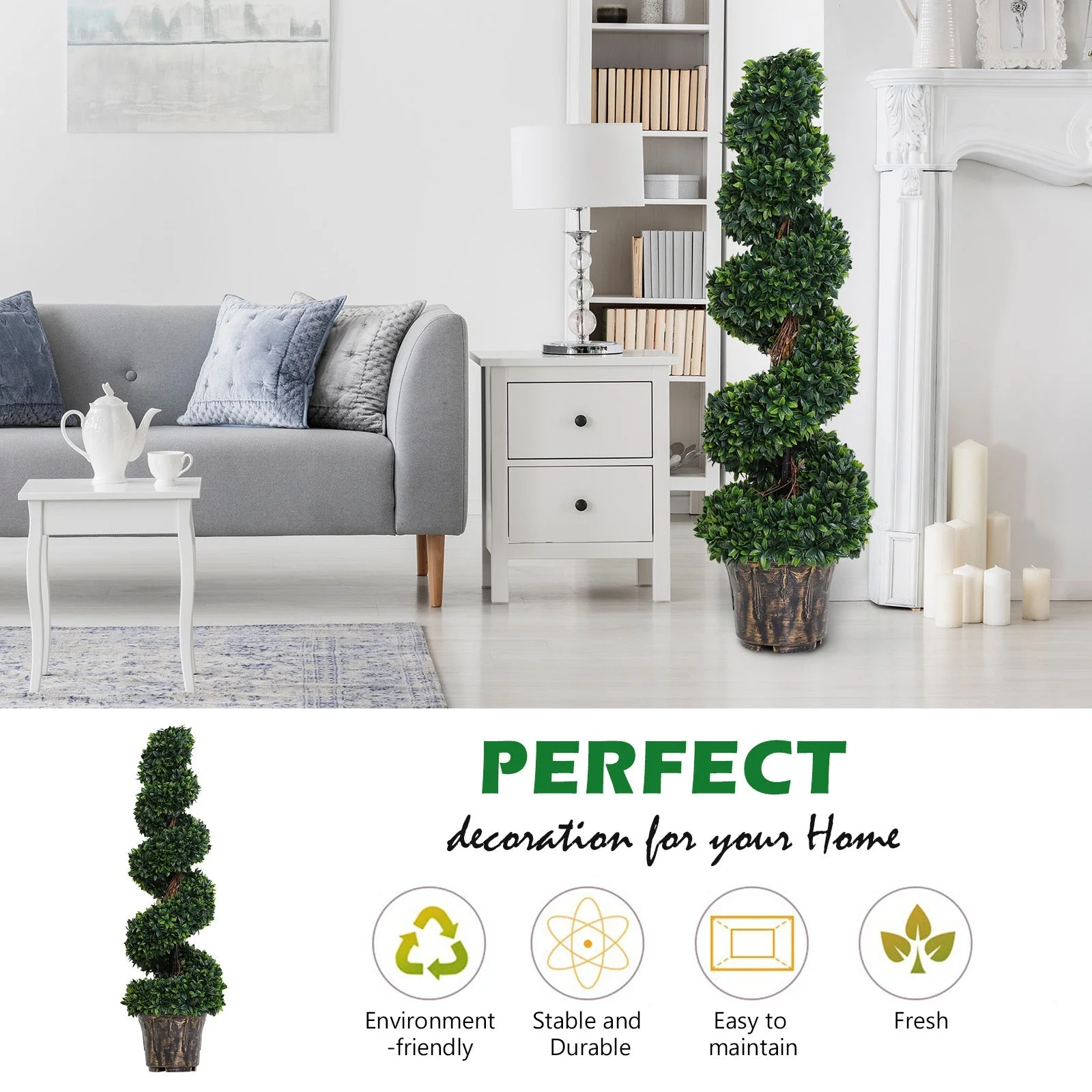 Outsunny Set of 2 Artificial Spiral Topiary Plant - Image 8