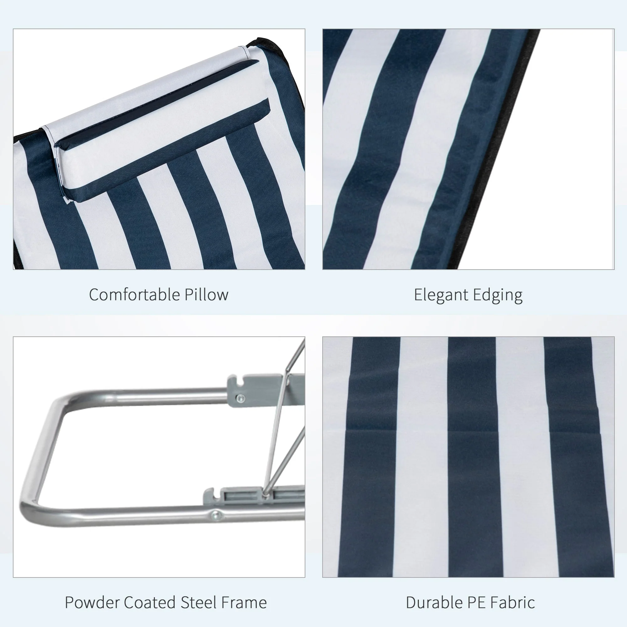Outsunny Set Of 2 Beach Mat Seat Adjustable Back Metal Frame Fabric Cover Foldable w/ Bag - Image 6