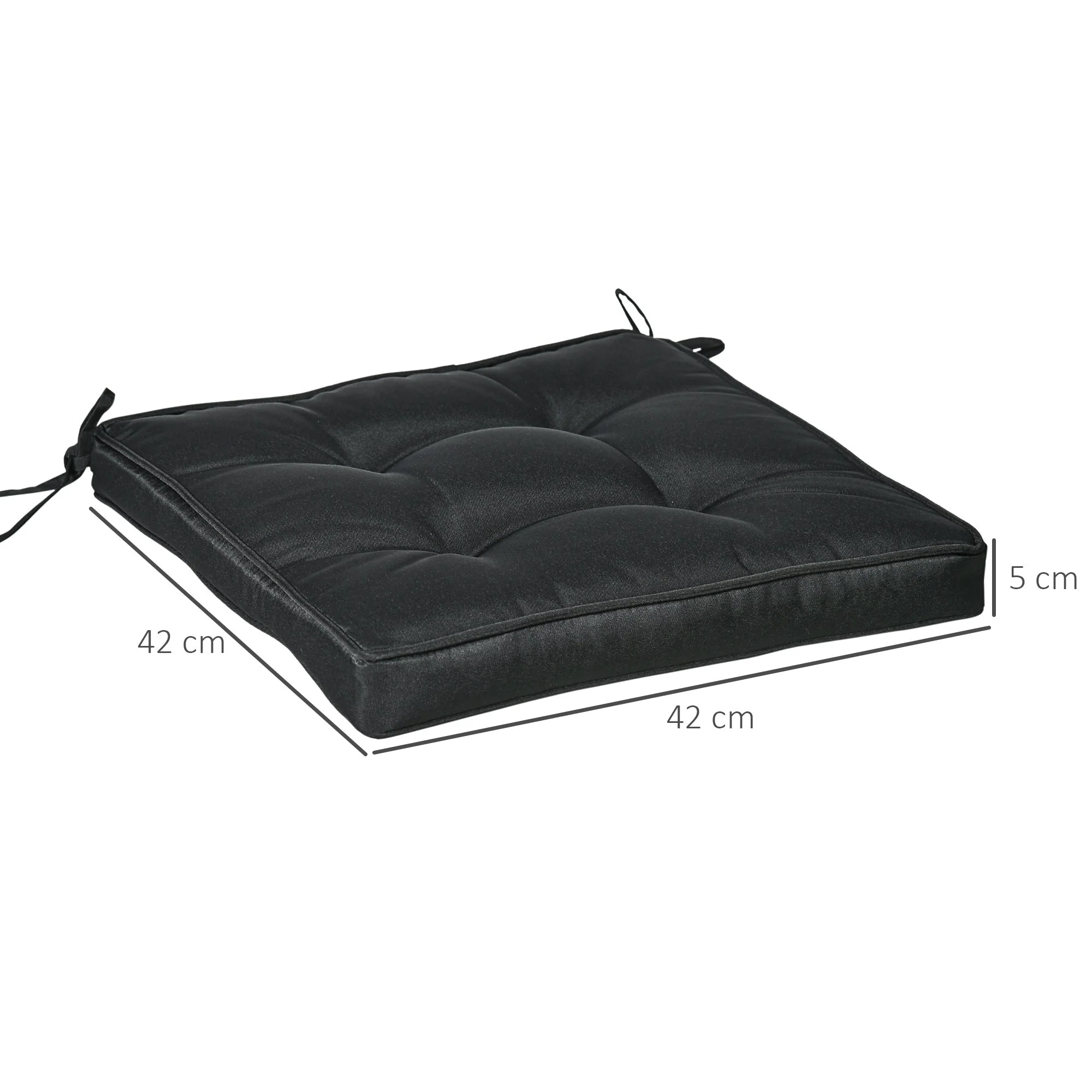 Outsunny Set Of 4 Garden Seat Cushion With Ties 42 X 42cm Replacement Dining Chair Seat Pad Black - Image 3