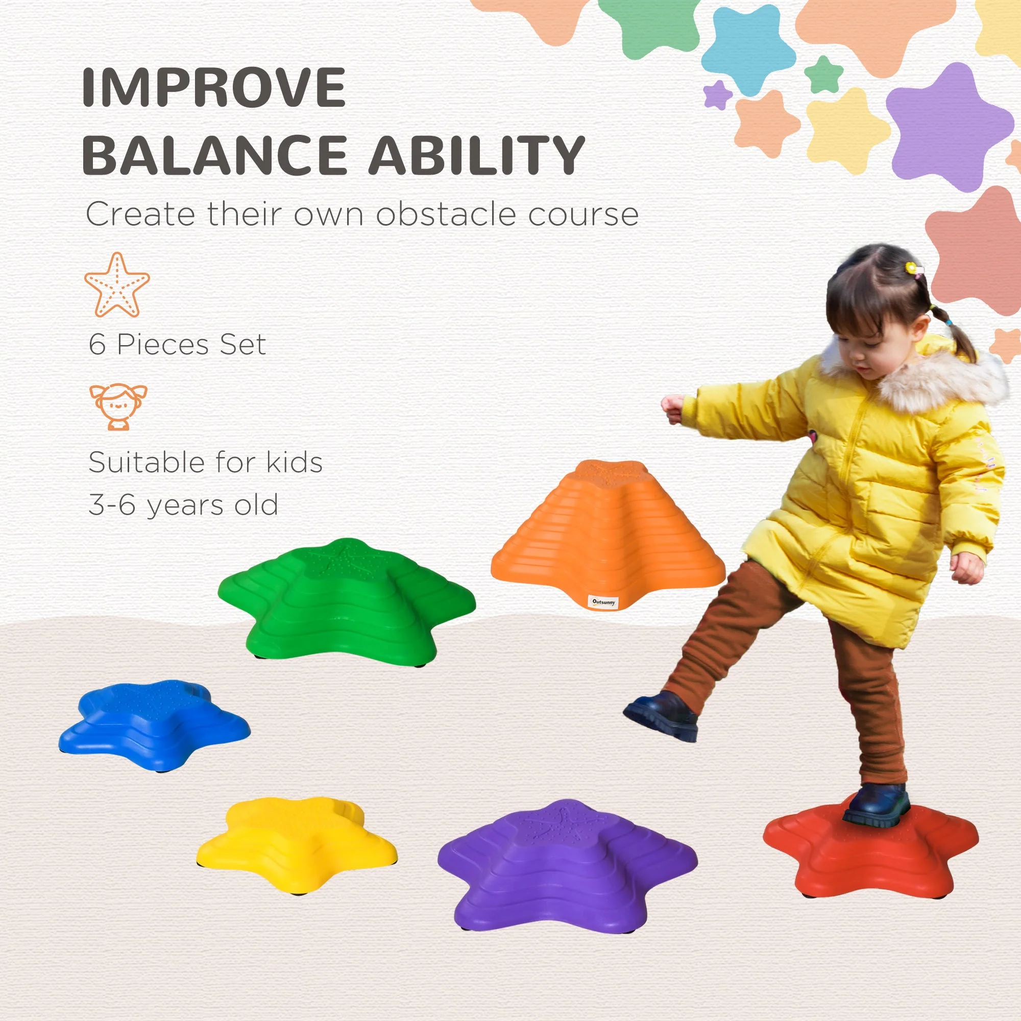 Outsunny Six-Piece Kids Balance Stepping Stones - Image 7