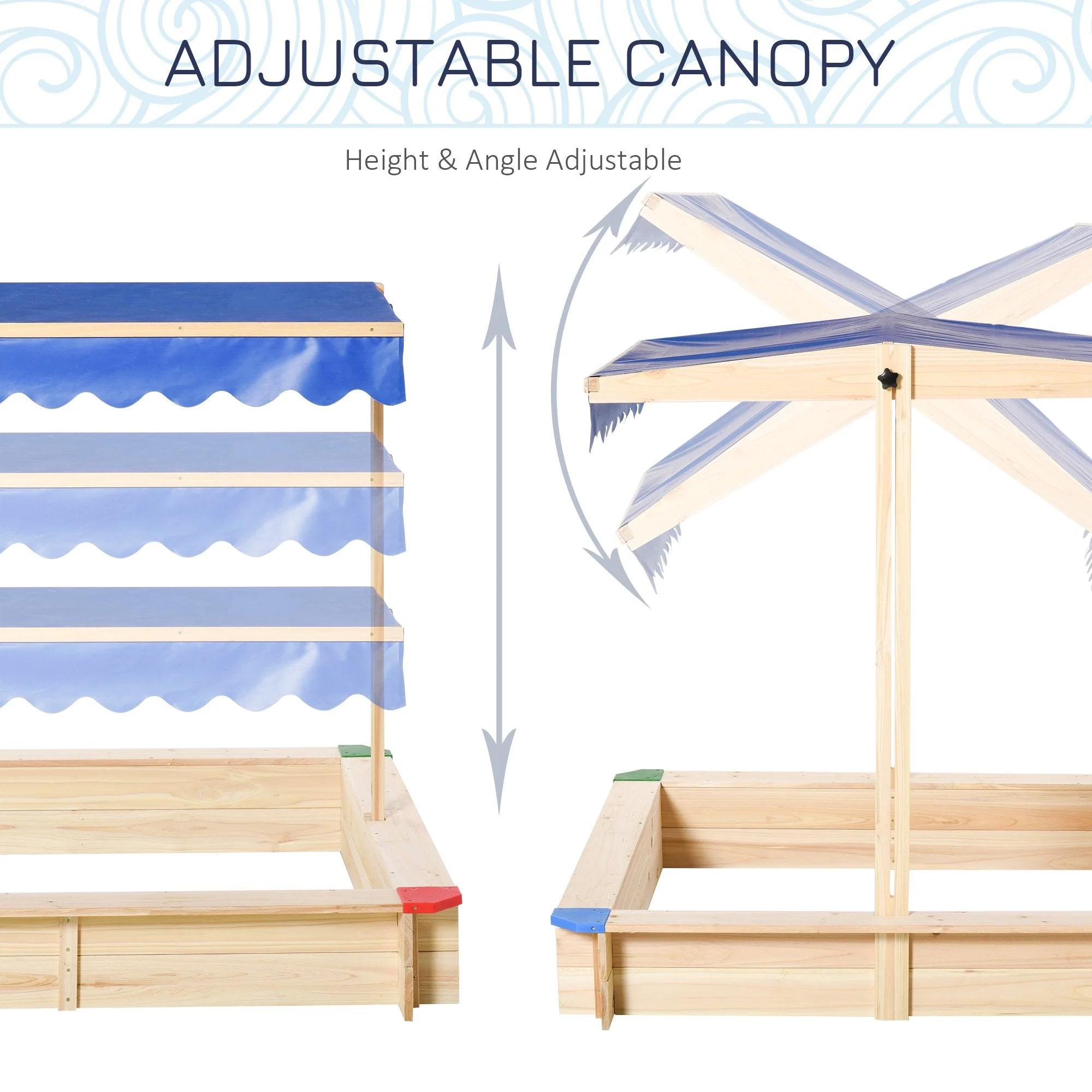 Outsunny Square Wooden Kids Sandpit Children Cabana Sandbox Outdoor Backyard Playset - Image 4