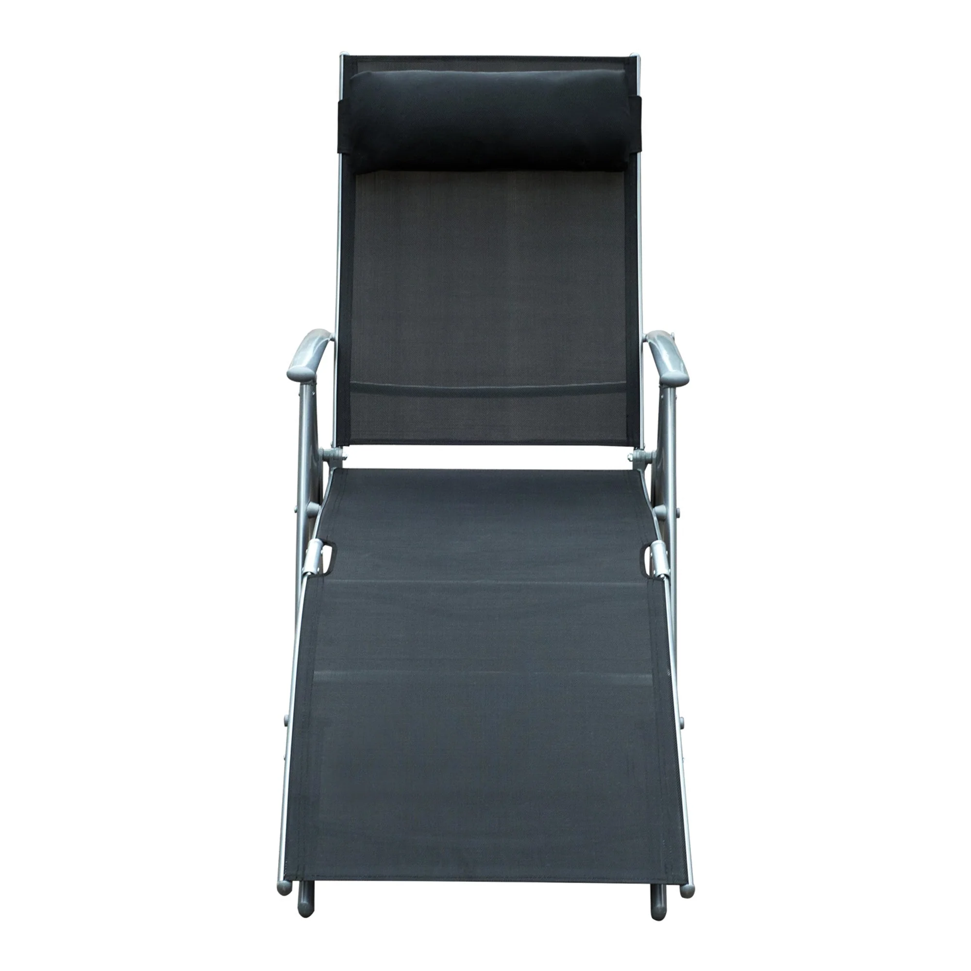 Outsunny Sun Lounger Steel Frame Outdoor Folding Chaise Texteline Lounge Chair Recliner With Headrest & 7 Levels Adjustable Backrest - Image 8