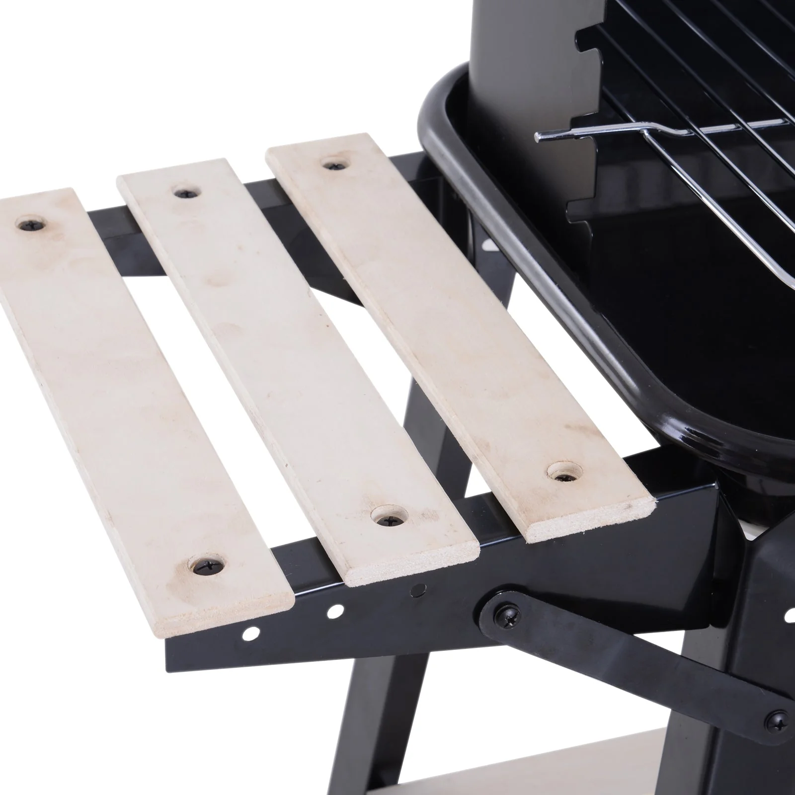 Outsunny Trolley Charcoal BBQ Barbecue Grill Outdoor Patio Garden Heating Smoker with Side Trays Storage Shelf and Wheels - Image 8