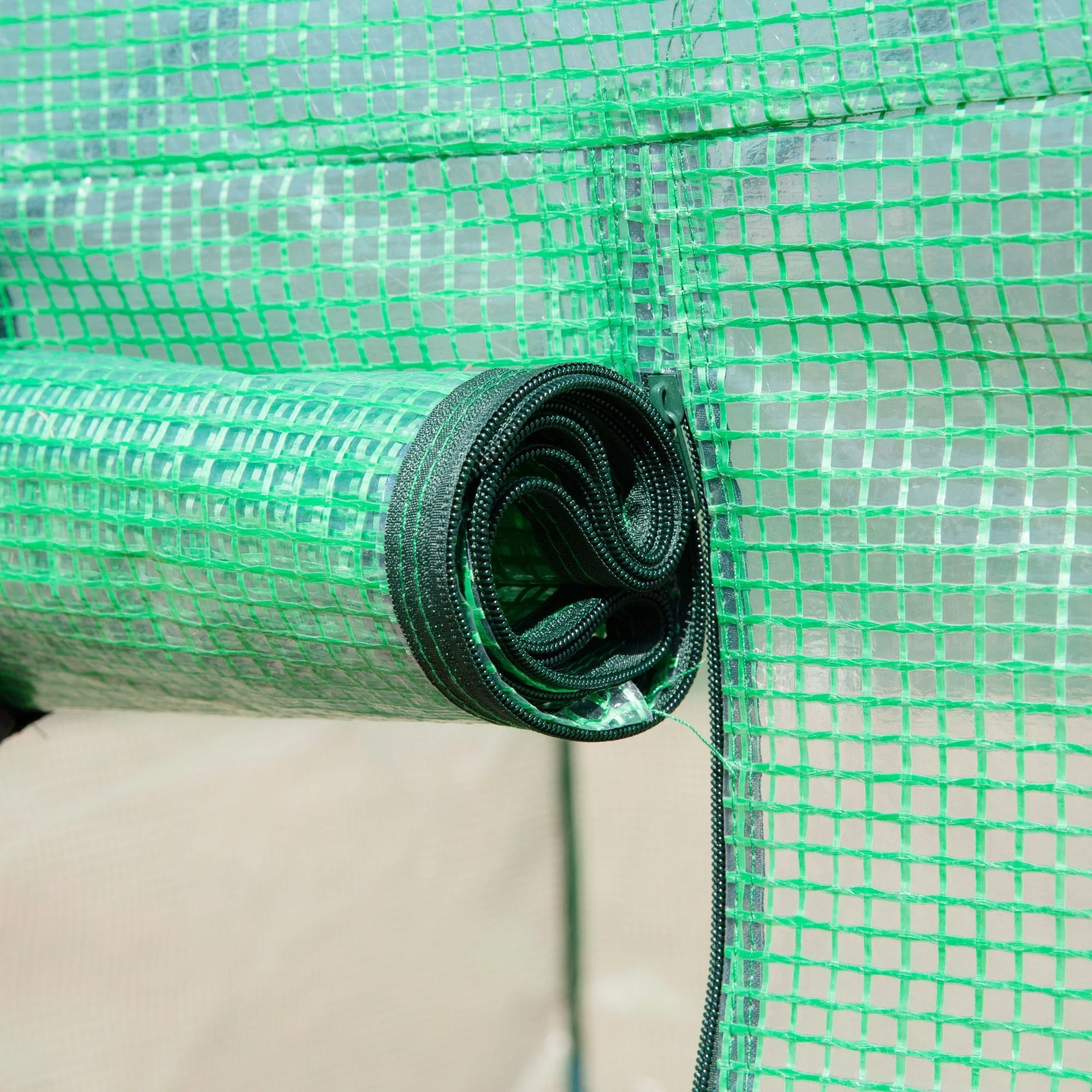 Outsunny Walk-In Tunnel Greenhouse With Pe Cover Zipper Door & Roll Up Window Green - Image 9