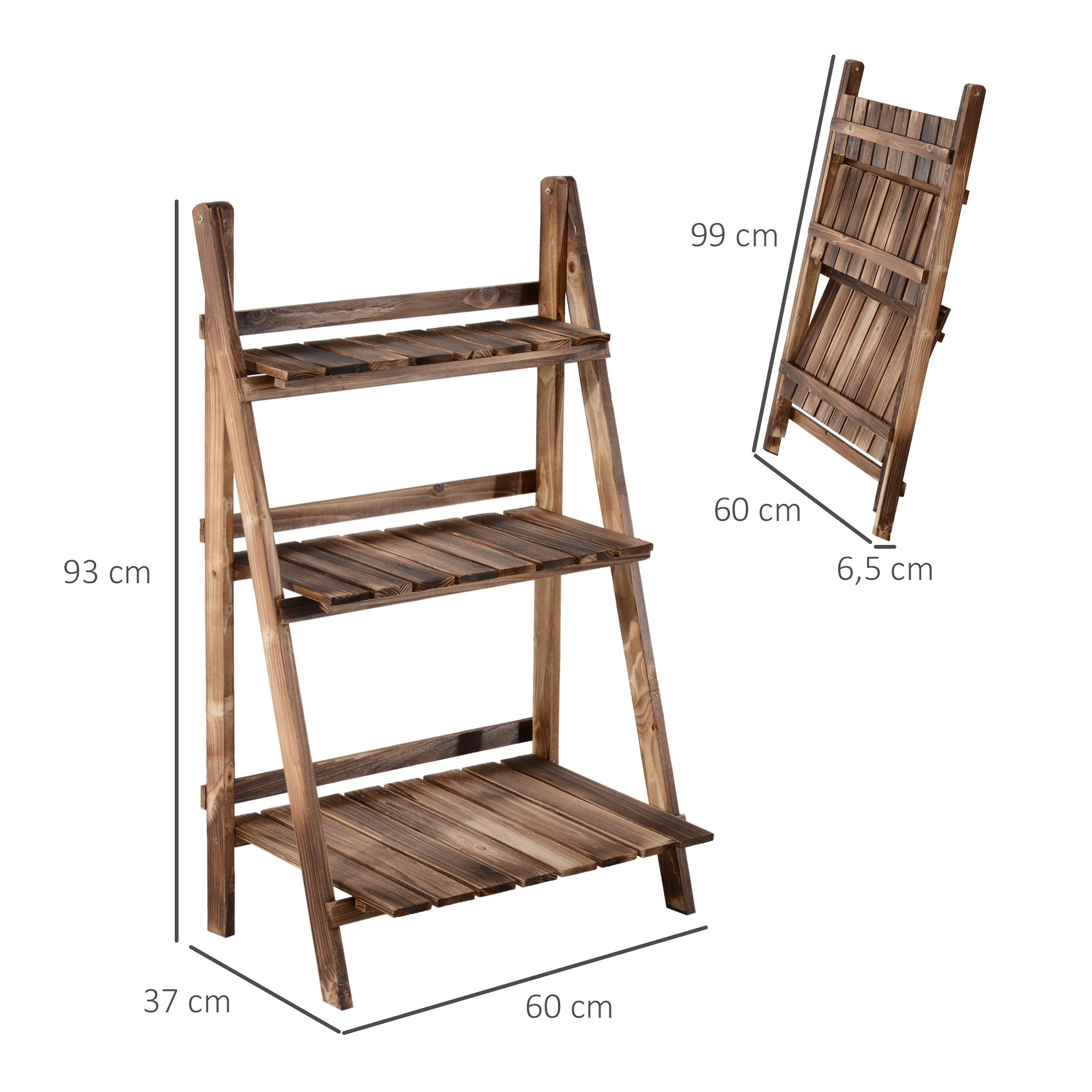 Outsunny Wooden Folding Flower Pot Stand 3 Tier Garden Planter Display Ladder Gardener Storage Shelves Rack Herb Holder (60L X 37W X 93H (cm)) - Image 3