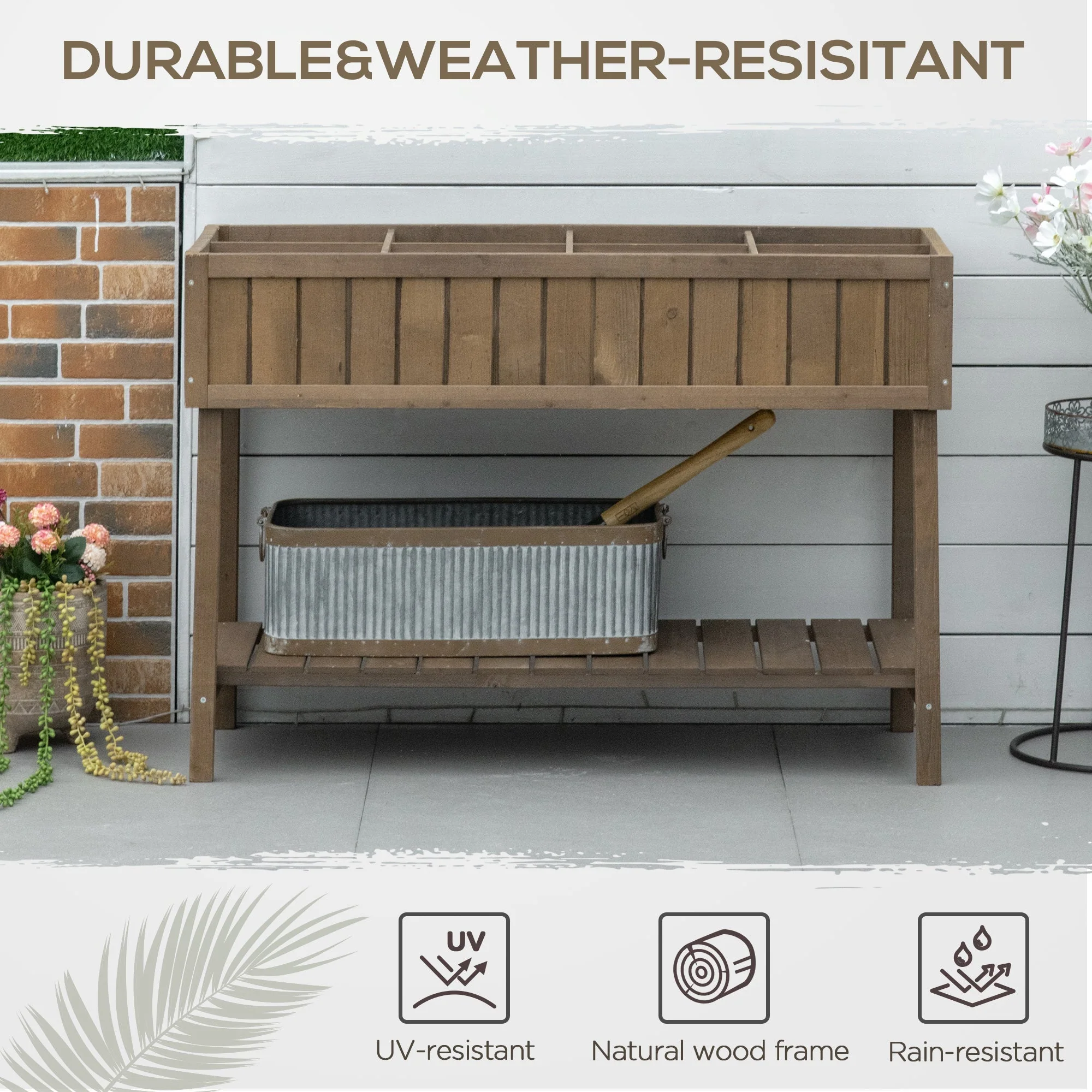 Outsunny Wooden Herb Planter Raised Bed Container Garden Plant Stand Bed 8 Boxes 110L X 46W X 76H cm Brown - Image 5