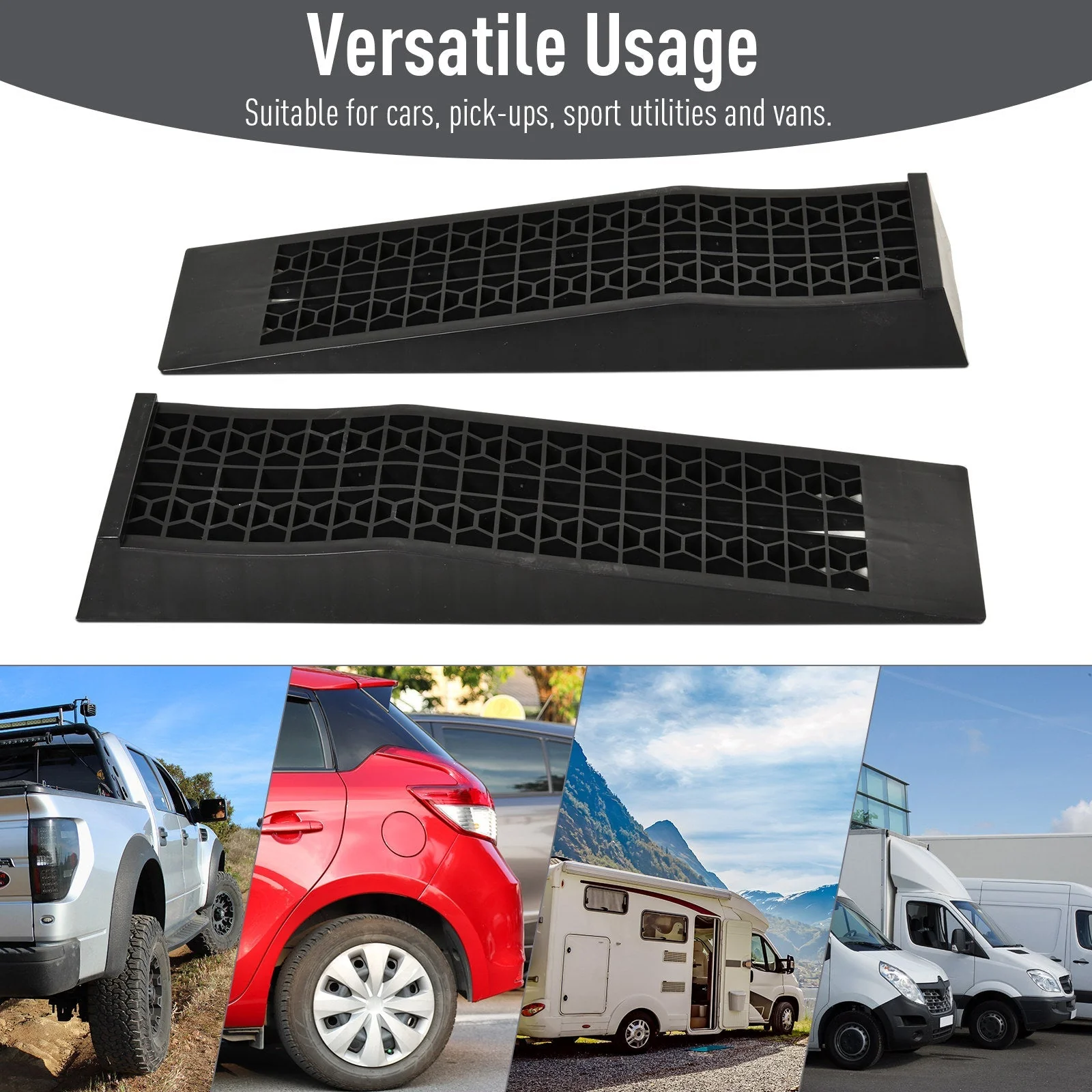 Pair of 2 Low Entrance Plastic Curb Ramps Anti-Slip Surface 3 Ton Capacity Garage Workshop Cars SUVs Small Vans - Image 5
