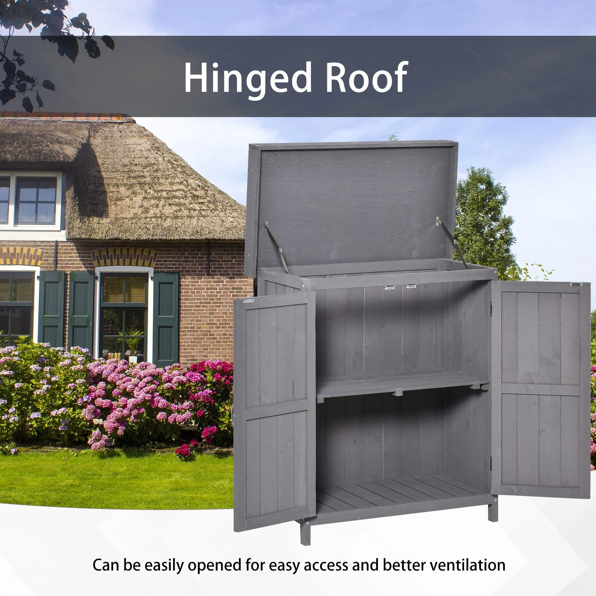 Panel 88cm Double Door Pent Garden Store Hinged Roof Fir Wood Grey by Steadfast - Image 5