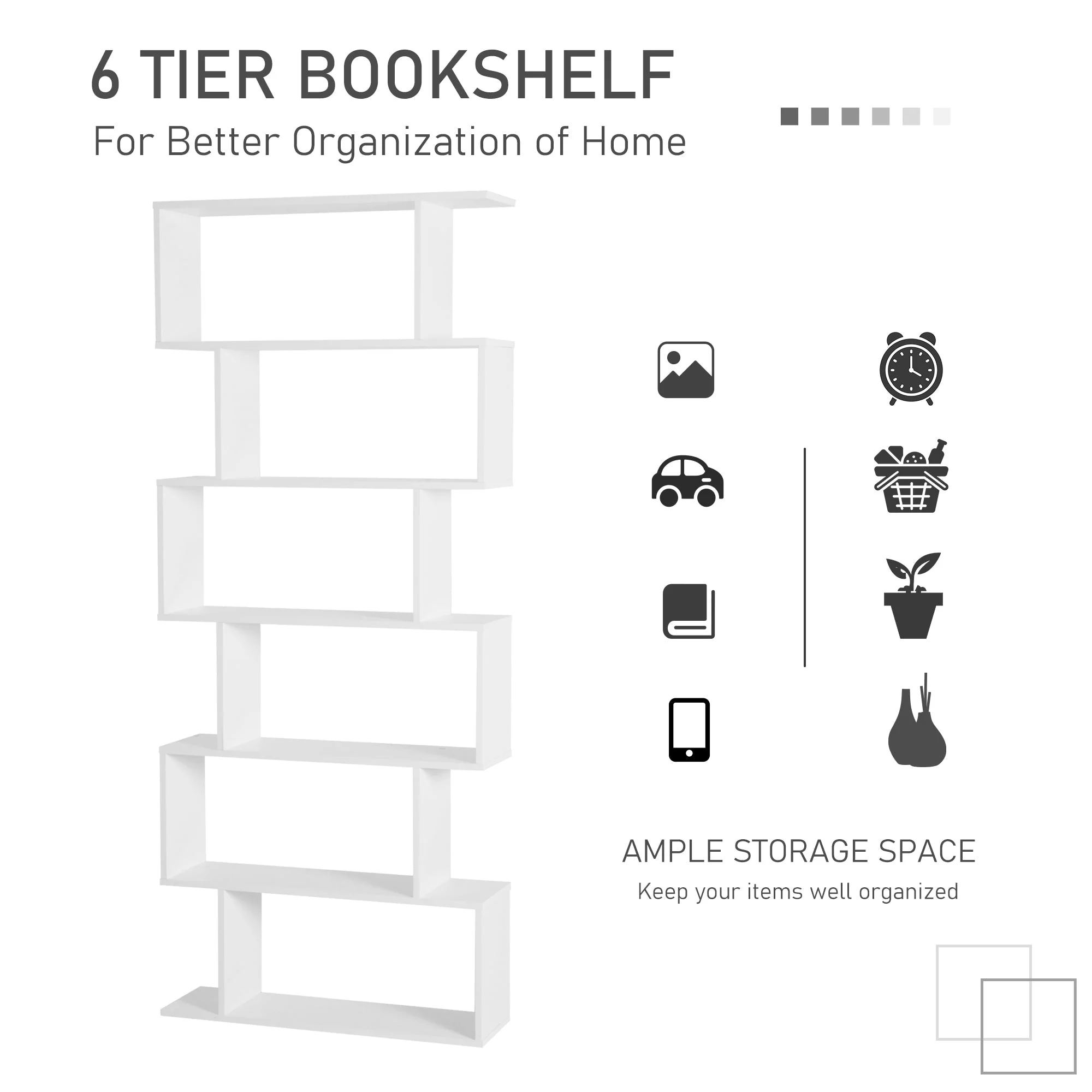 Particle Board 6-Tier Asymmetrical Shelving Unit White - Image 5
