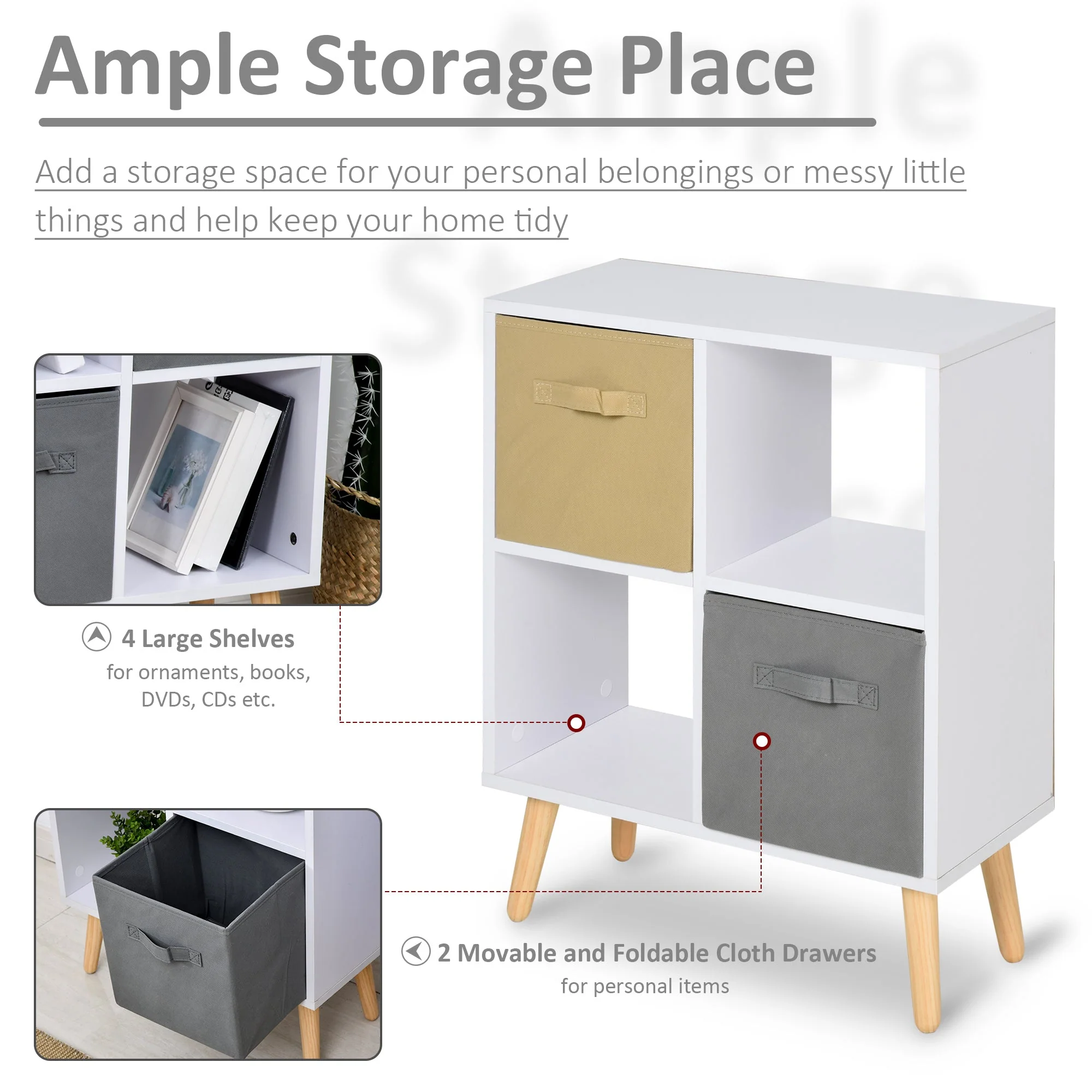 Particle Board Elevated 4-Cube Storage Unit White - Image 4