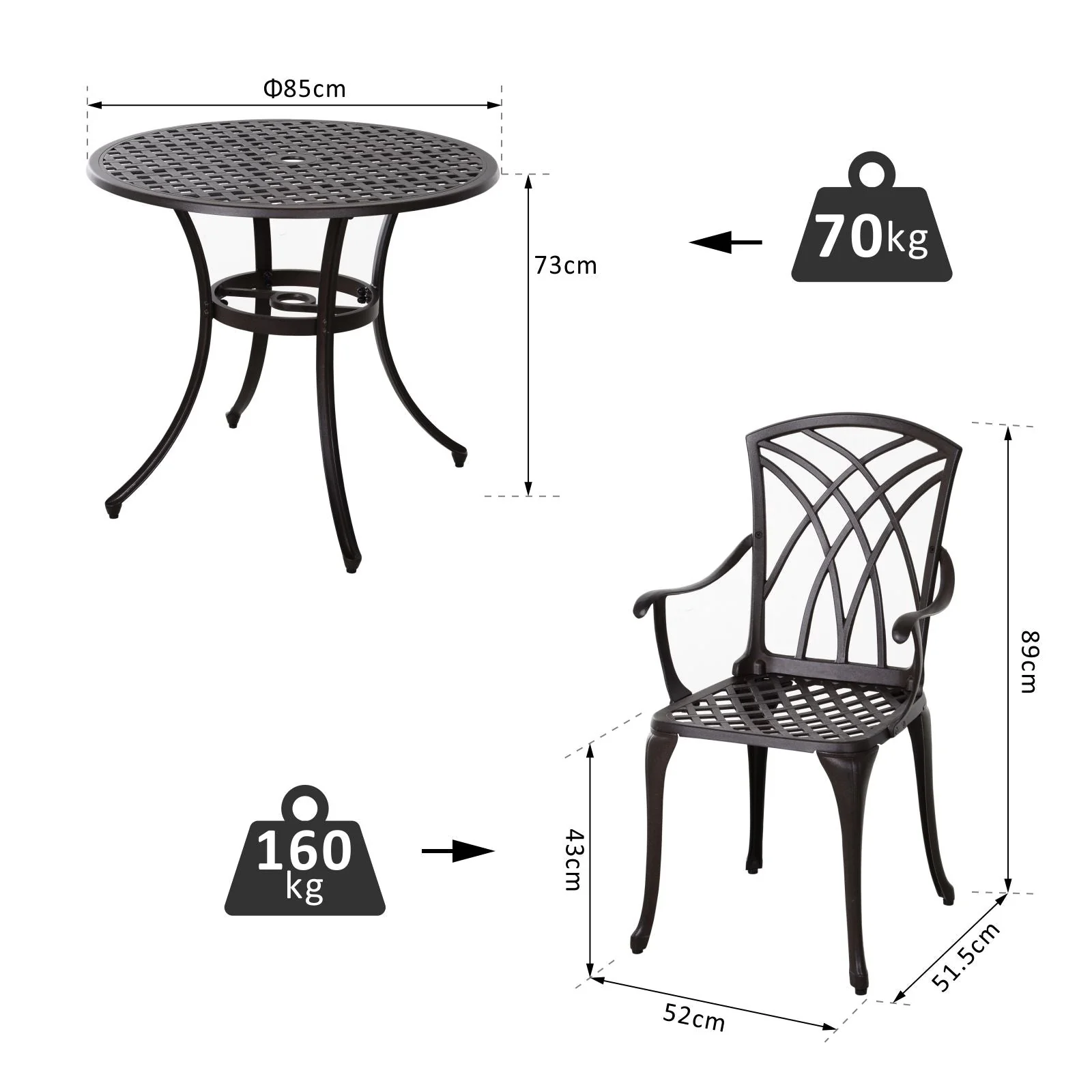 Patio Cast Aluminium 5-Piece Dining Table & 4 Chairs Set Outdoor Garden Furniture - Image 3