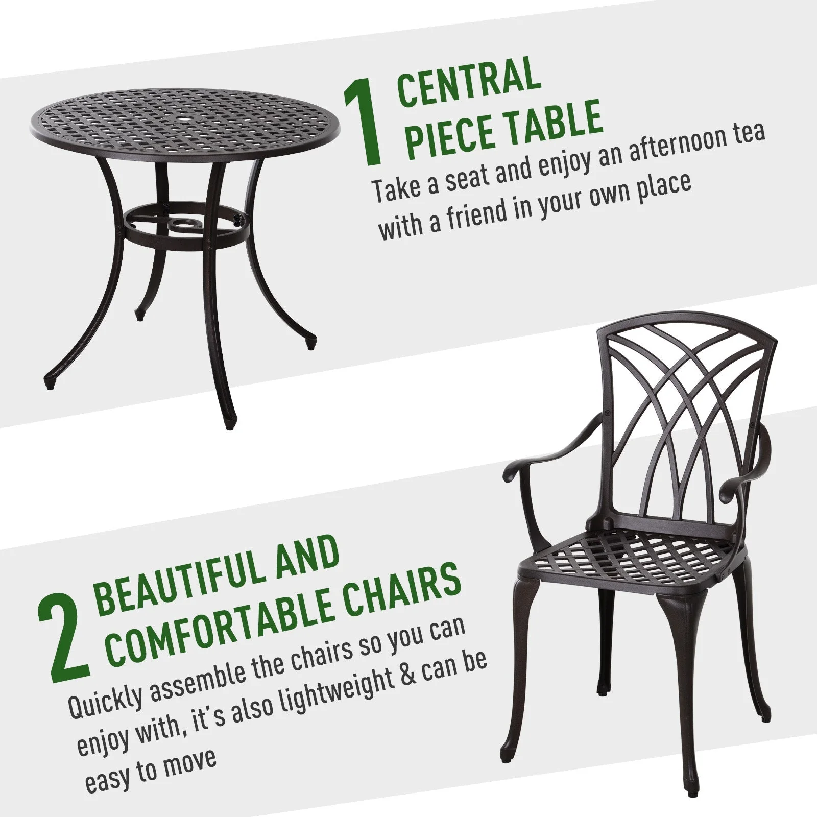Patio Cast Aluminium 5-Piece Dining Table & 4 Chairs Set Outdoor Garden Furniture - Image 4