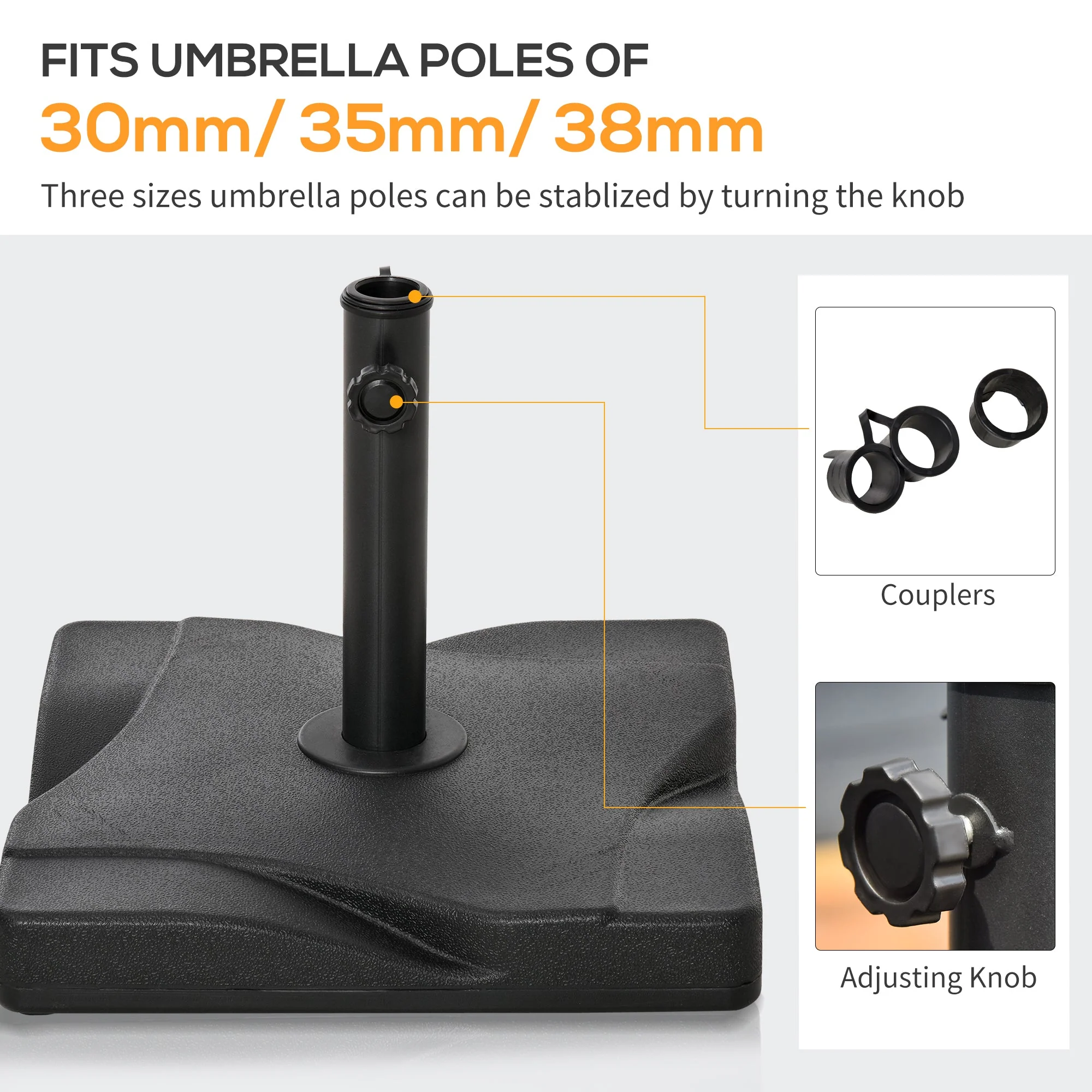 Patio Outdoor Garden 20kg Square Cement Parasol Base Umbrella Weight Stand Holder Fits ?35mm - Image 4