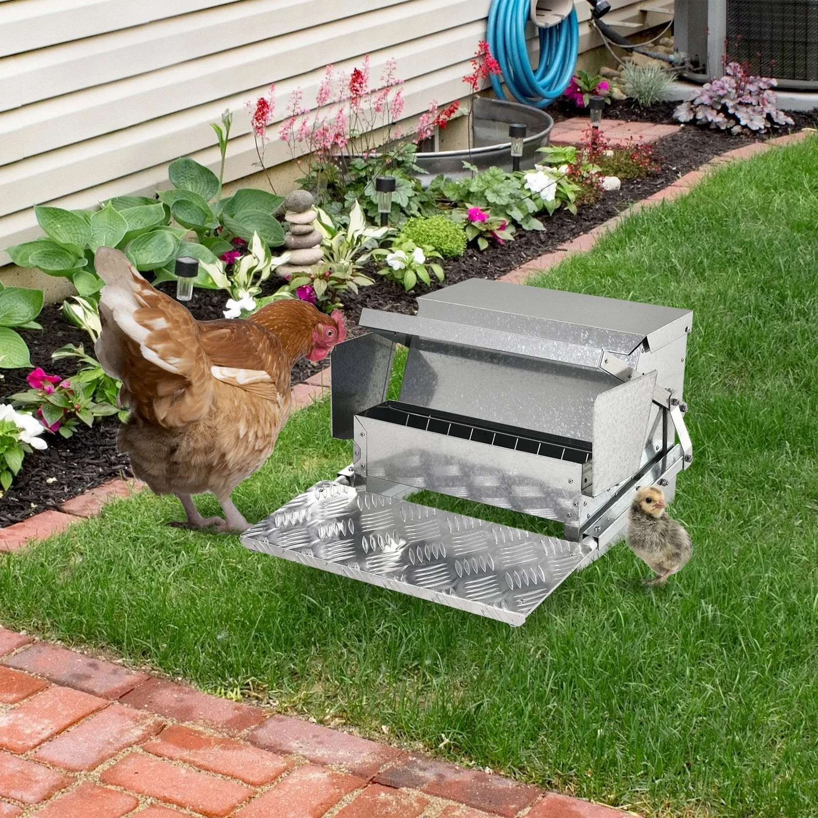 PawHut 11.5KG Automatic Chicken Poultry Feeder Rat Proof Treadle Self Opening with Galvanized Steel and Aluminium - Image 3