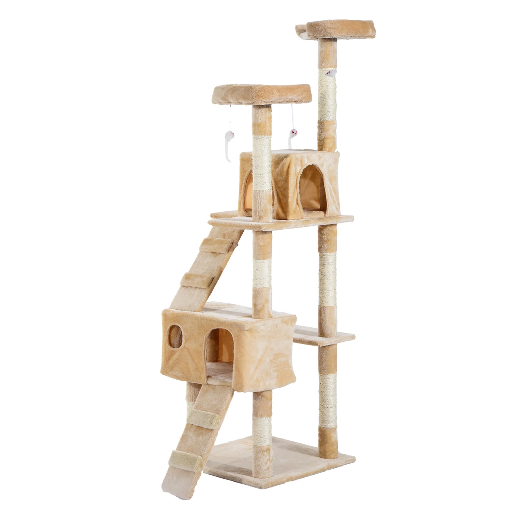 PawHut 170cm Cat Tree Kitten Kitty Scratcher Post Climbing Tower Activity Center House-Cream - Image 4