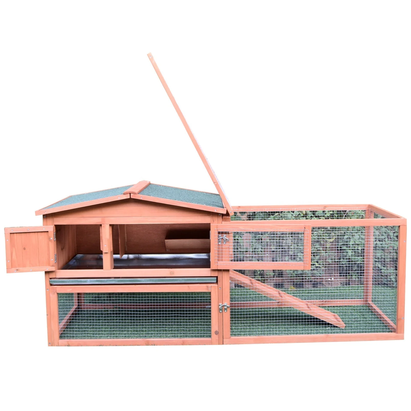 PawHut 2 Floor Wooden Rabbit Hutch House Bunny Coop Outdoor Garden Backyard - Image 9