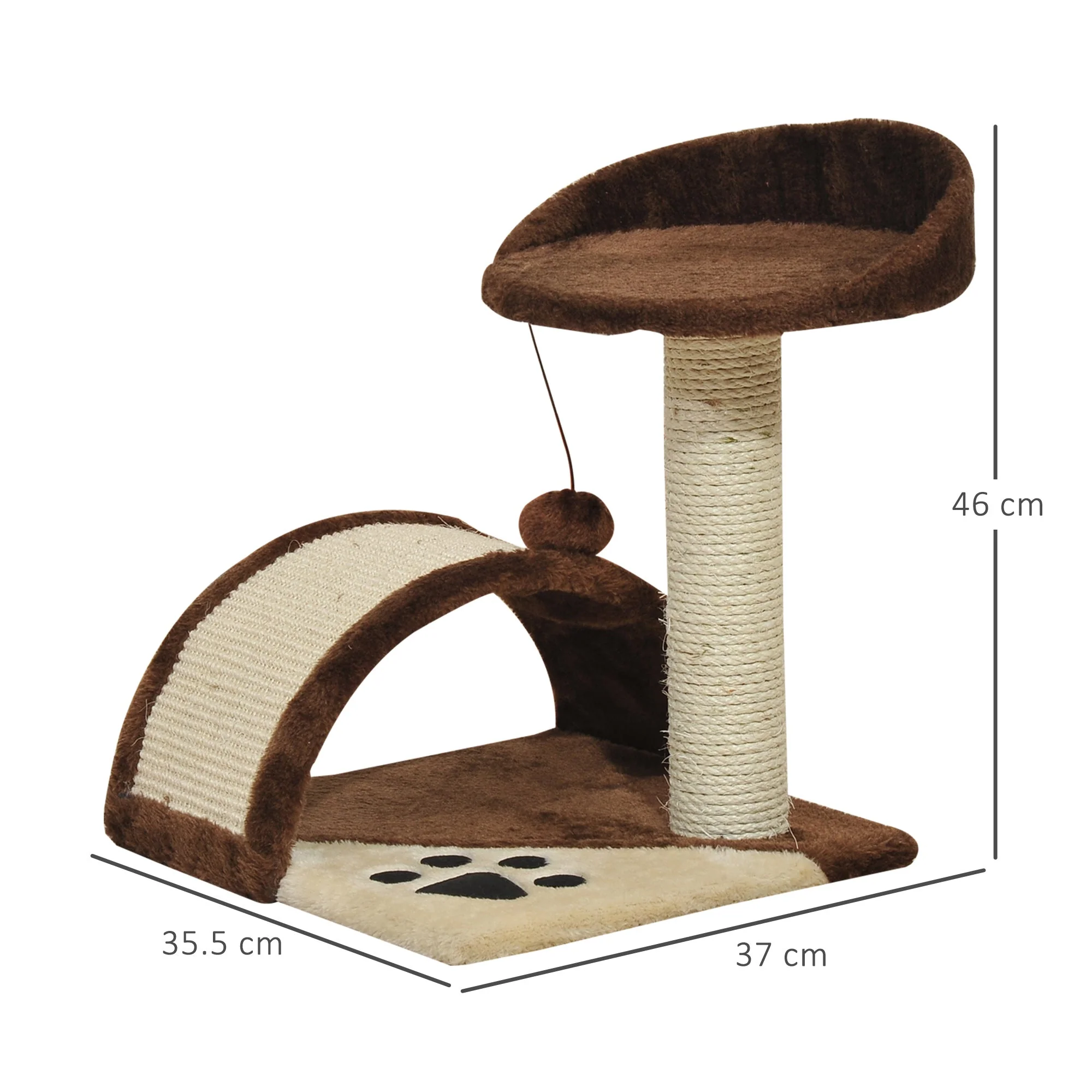 PawHut 2-Tier Cat Tree Scratching Post with Dangle Toy Brown - Image 4