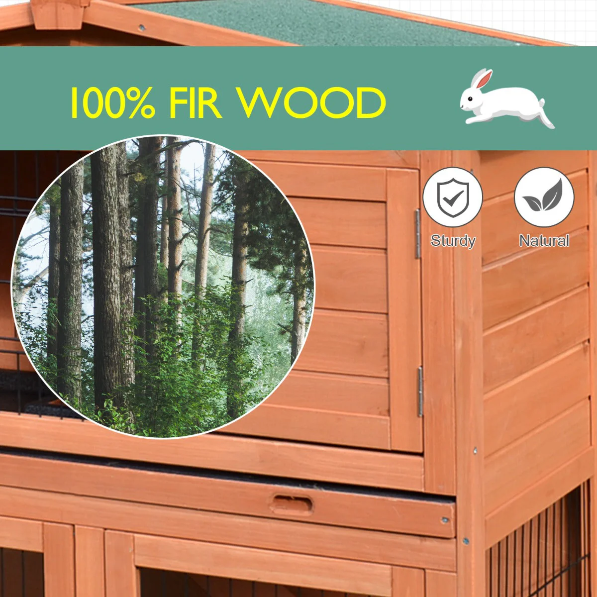 PawHut  2 Tier Outdoor Rabbit Small Animal Enclosure with Ramp Tray to Raised Home & Below Run Area - Image 8