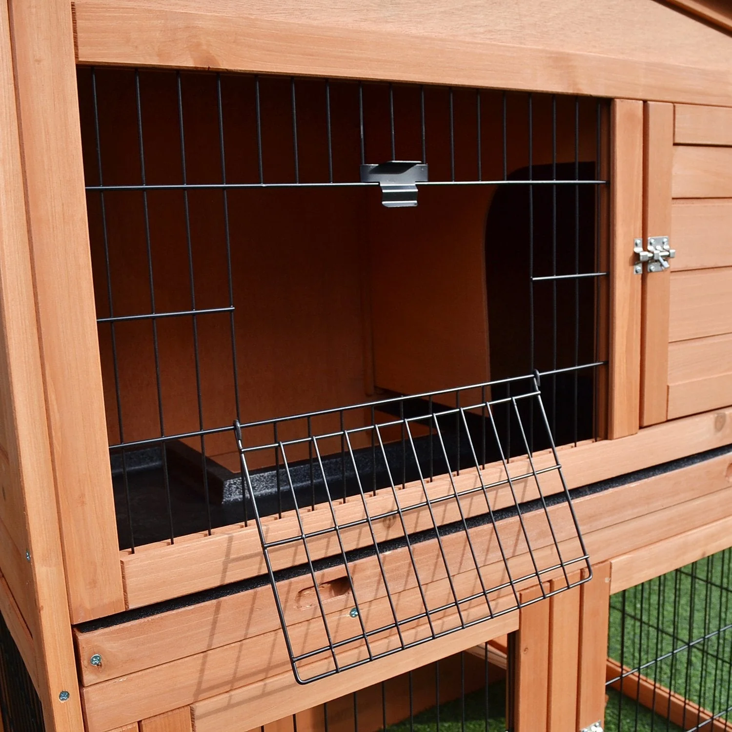 PawHut  2 Tier Outdoor Rabbit Small Animal Enclosure with Ramp Tray to Raised Home & Below Run Area - Image 9