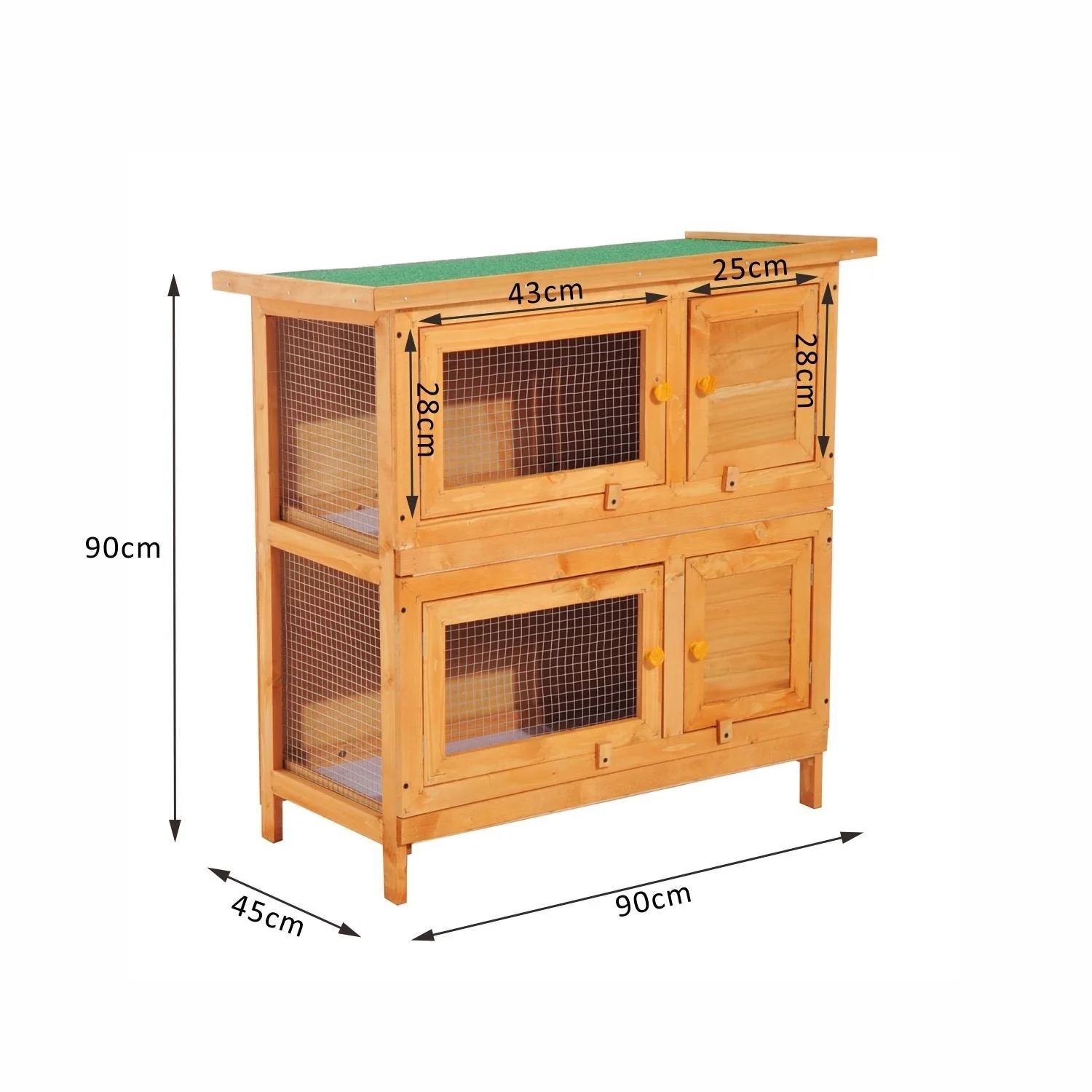 PawHut 2-Tier Wooden Rabbit Hutch Guinea Pig Hutch Duck House Double Decker Pet Cage with Sliding Tray Opening Top - Image 4