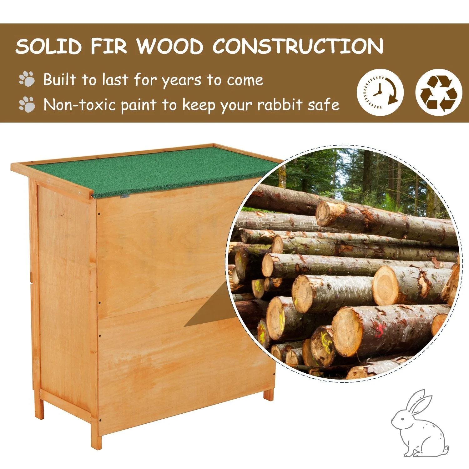 PawHut 2-Tier Wooden Rabbit Hutch Guinea Pig Hutch Duck House Double Decker Pet Cage with Sliding Tray Opening Top - Image 7