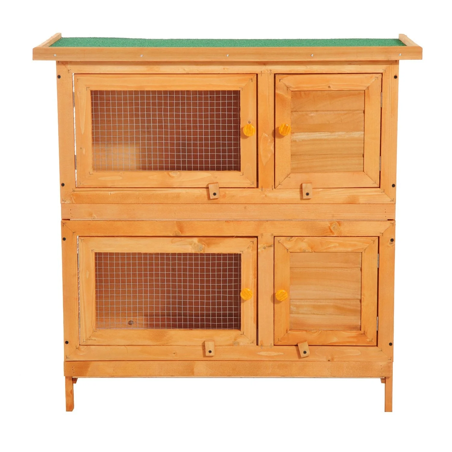 PawHut 2-Tier Wooden Rabbit Hutch Guinea Pig Hutch Duck House Double Decker Pet Cage with Sliding Tray Opening Top - Image 8