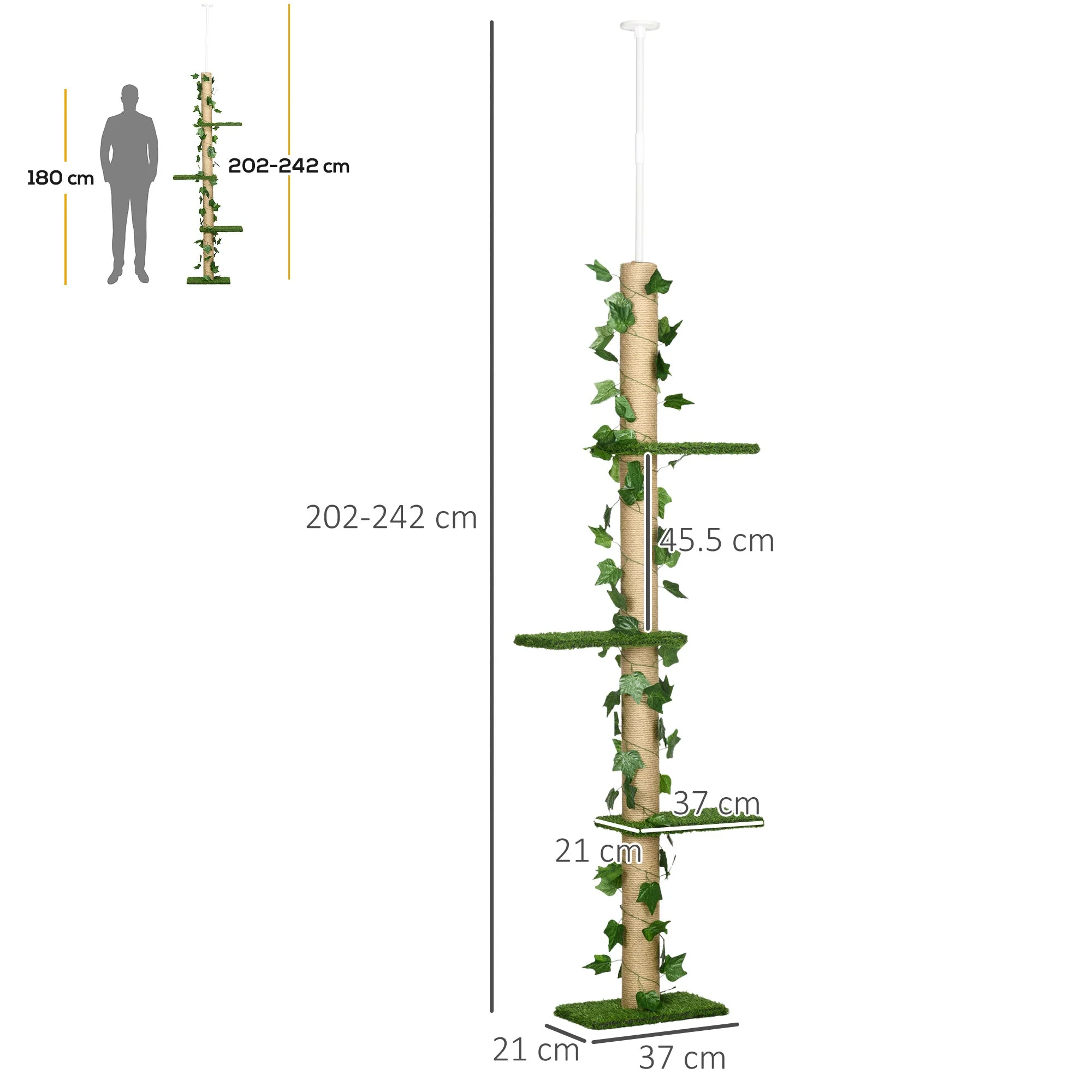 PawHut 242cm Adjustable Floor-To-Ceiling Cat Tree - Image 3
