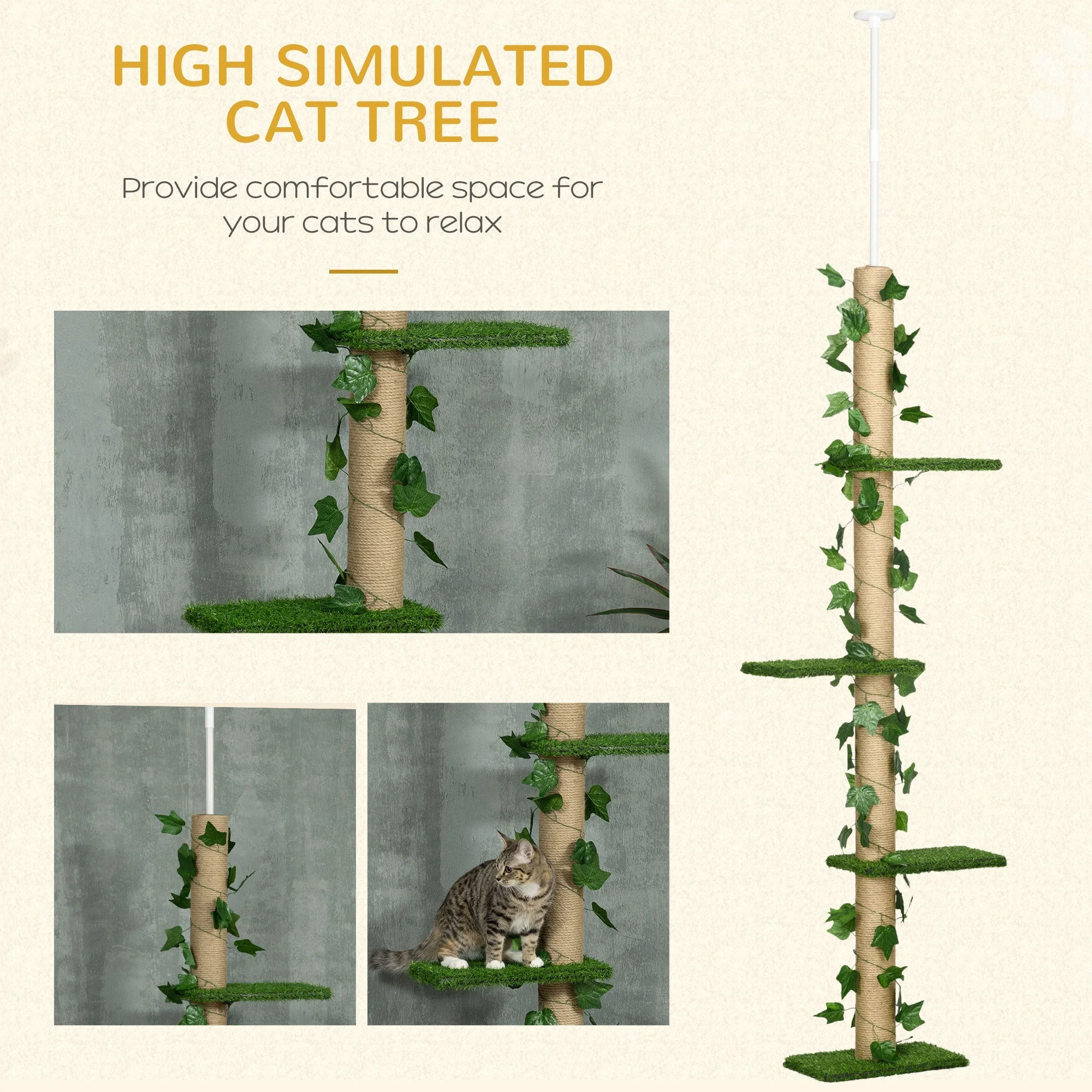 PawHut 242cm Adjustable Floor-To-Ceiling Cat Tree - Image 4