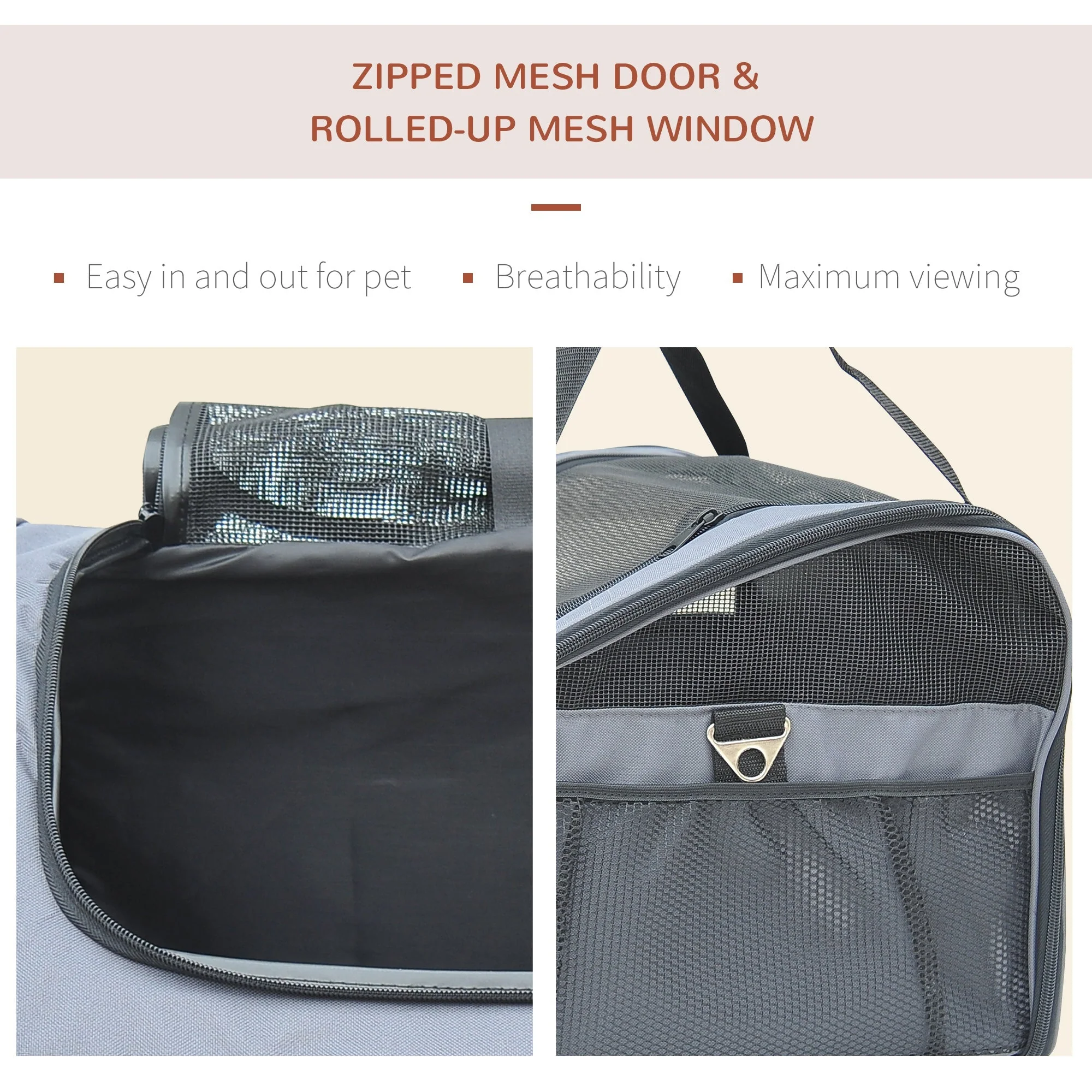 PawHut 41Lx34Wx30H cm Pets Carrier Folding Bag-Grey - Image 6