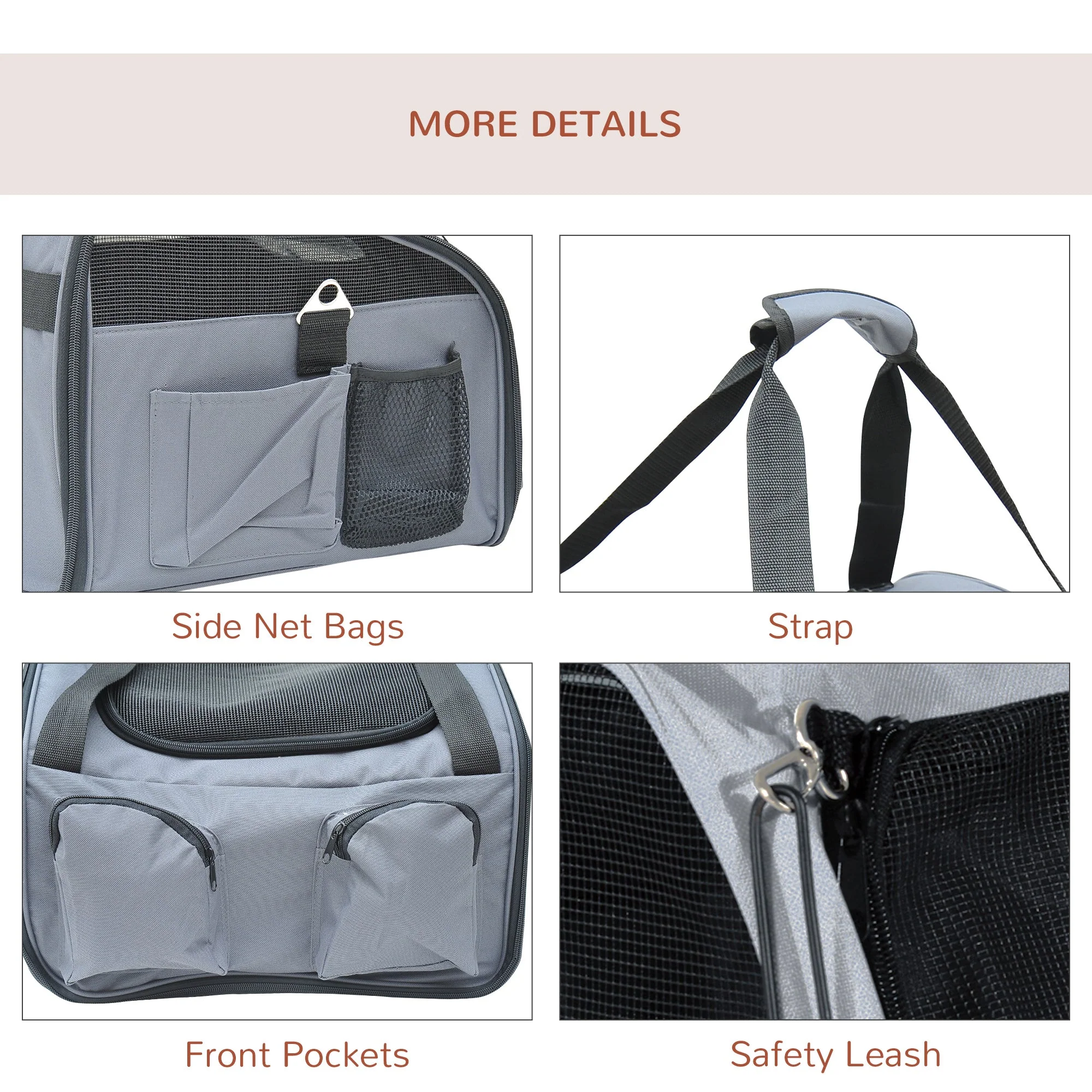 PawHut 41Lx34Wx30H cm Pets Carrier Folding Bag-Grey - Image 7