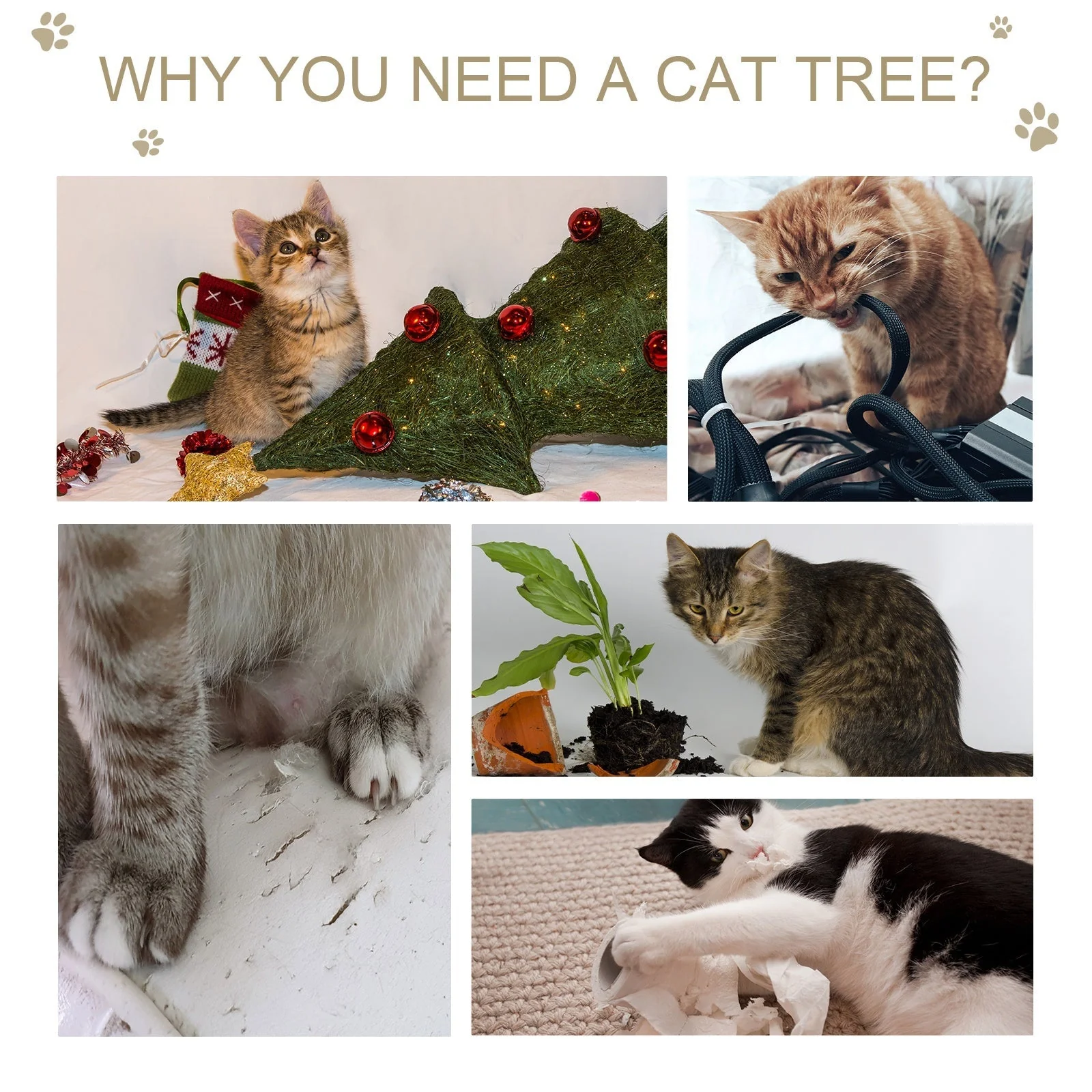 PawHut ?55 x 150H cm Cat Tree Multi-level Kitten Tower w/ Scratching Post Condo Plush Perches Grey - Image 3