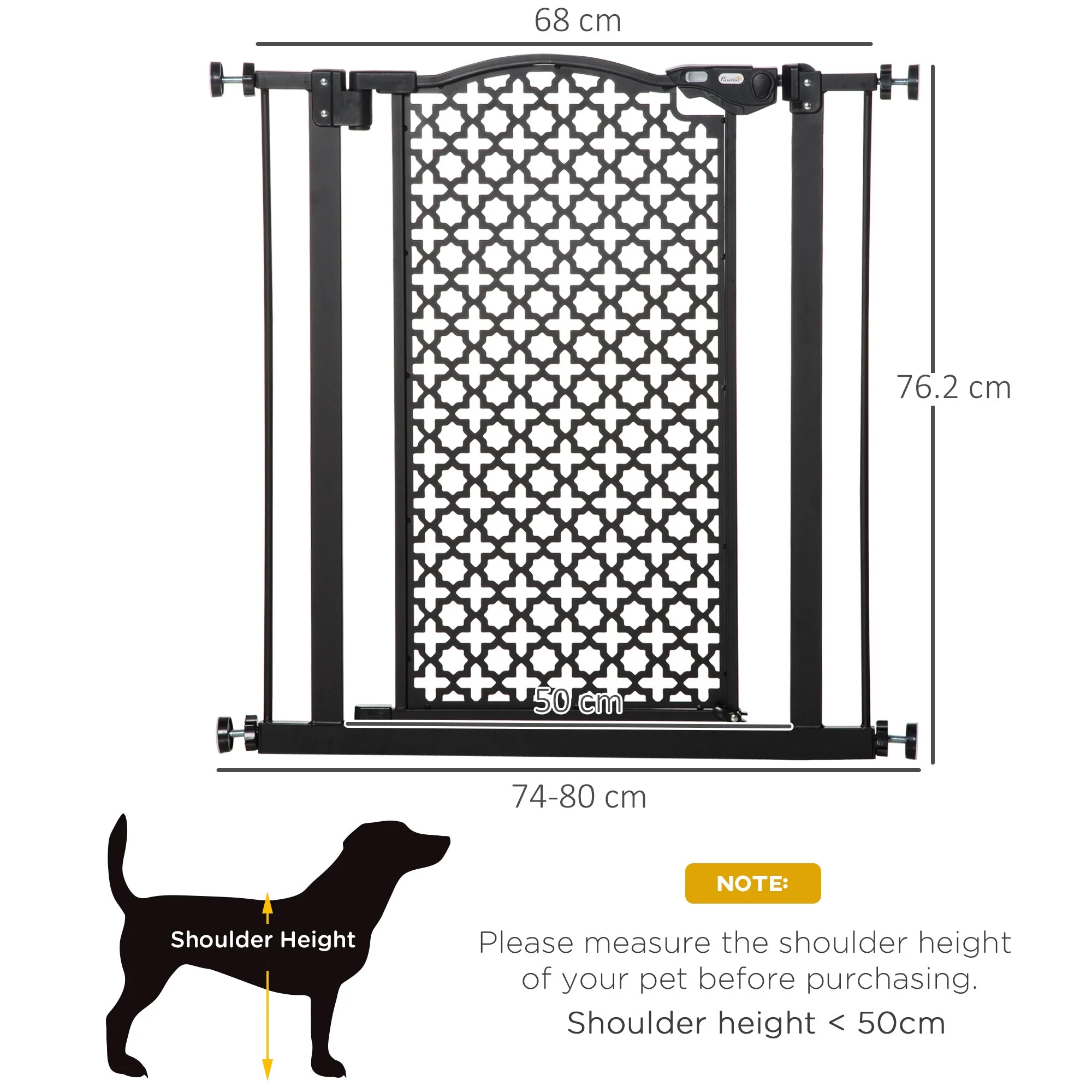 PawHut 74-80 cm Pressure Fit Safety Gate for Doorways and Staircases - Image 2