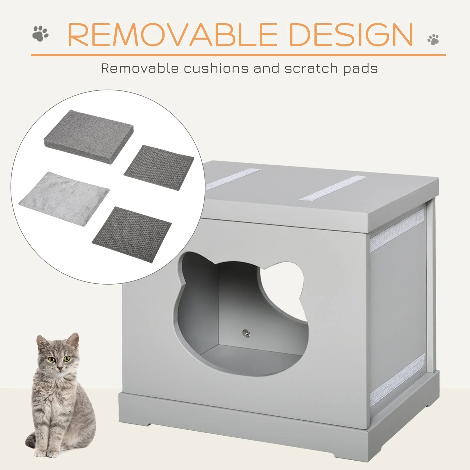 PawHut Cat House Bed Kitten Cave Cube Indoor w/ Soft Cushion Sisal Scratching Pad - Image 6