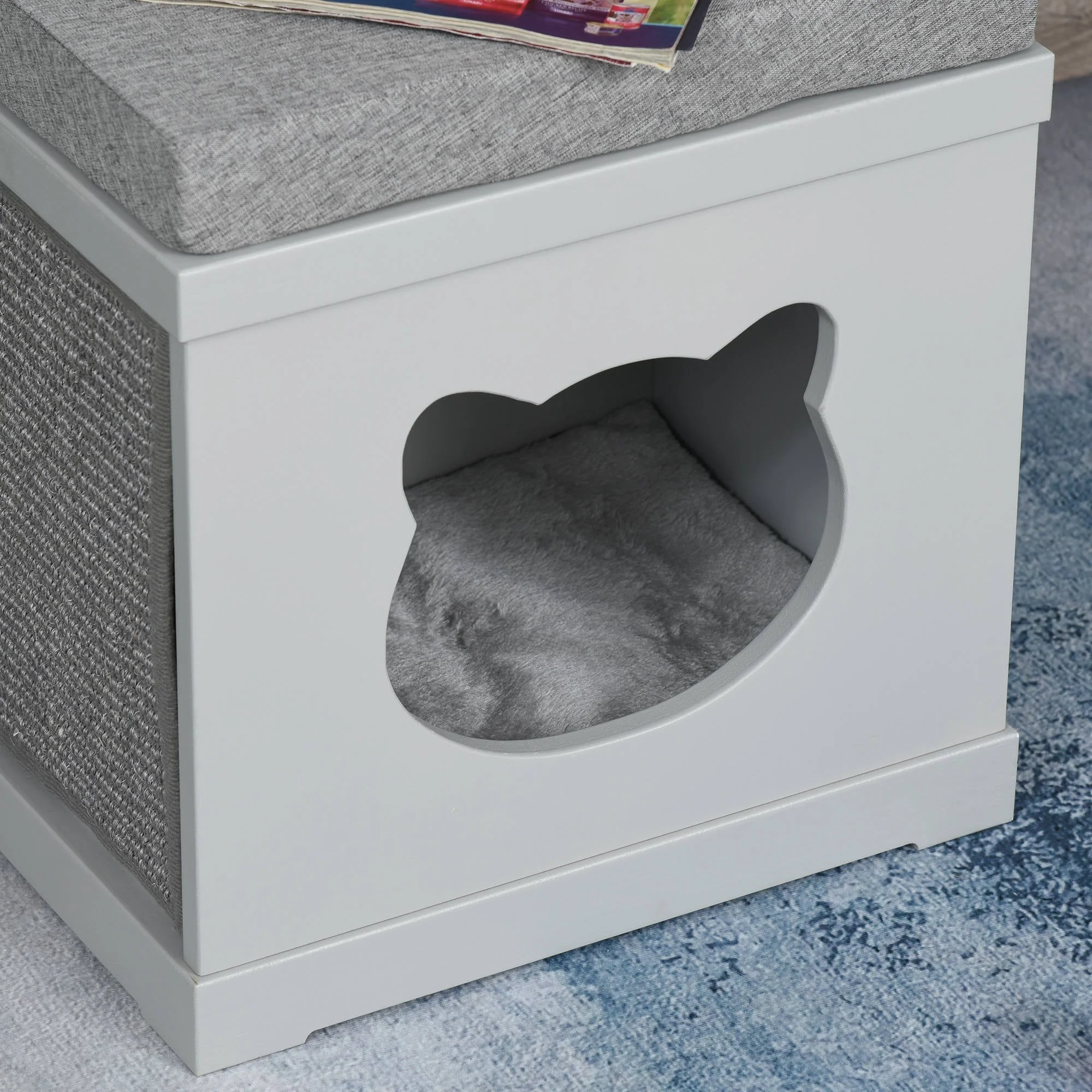 PawHut Cat House Bed Kitten Cave Cube Indoor w/ Soft Cushion Sisal Scratching Pad - Image 9