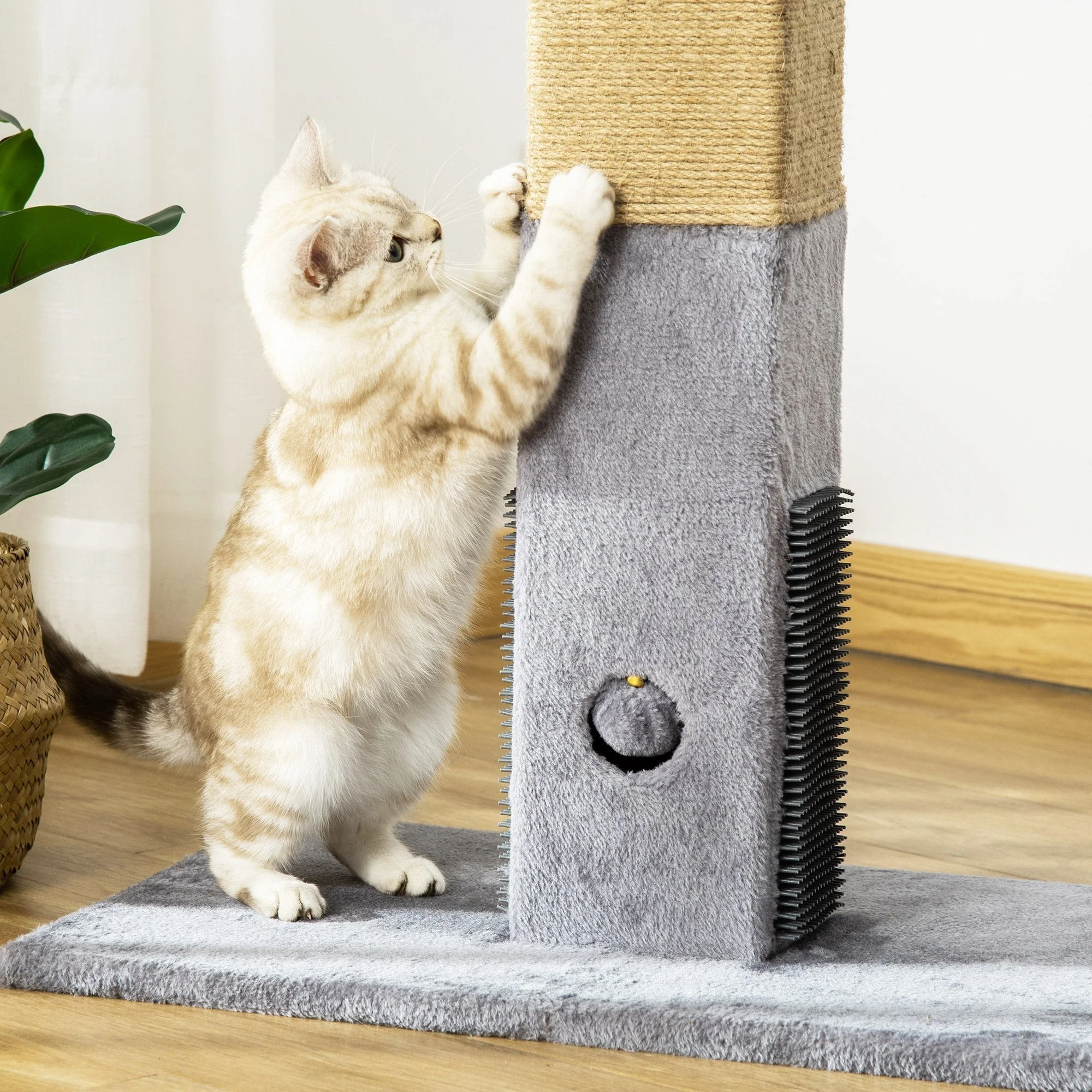 PawHut Cat Scratching Post 79cm Tall Scratcher Climber Cat Tree Activity Centre Grey - Image 8