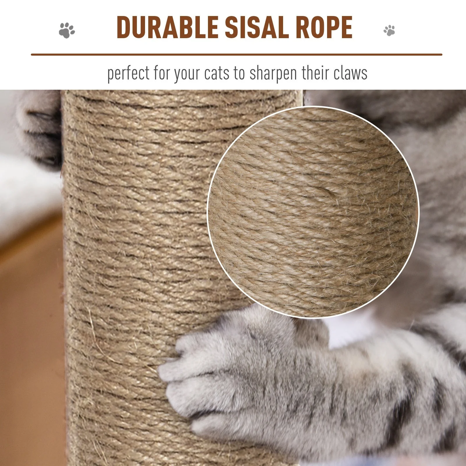 PawHut Cat Tree for Indoor Cats Kitten Tower Activity Center Climbing Stand Furniture with Scratching Posts Dangling Ball Perch Beige - Image 3