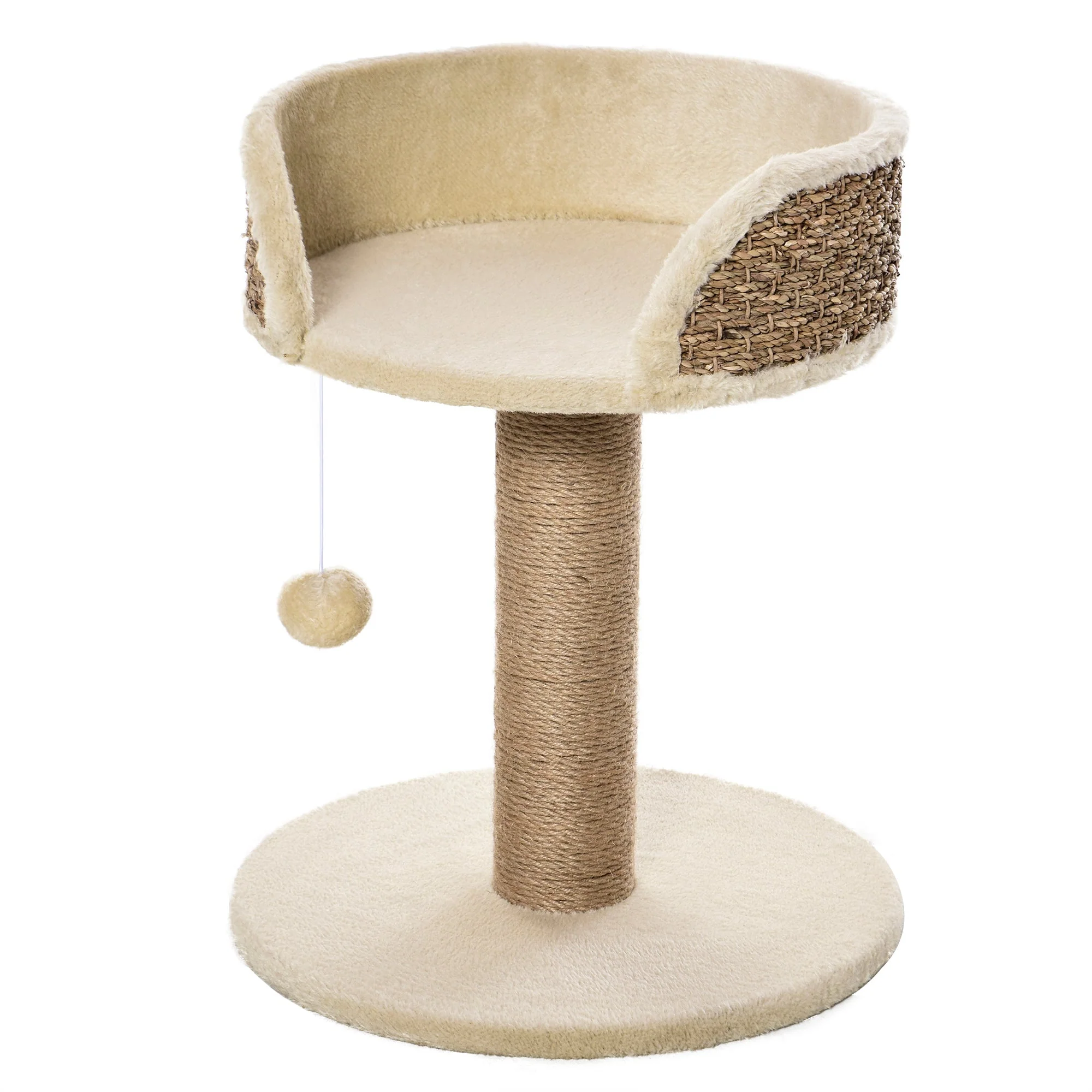 PawHut Cat Tree for Indoor Cats Kitten Tower Activity Center Climbing Stand Furniture with Scratching Posts Dangling Ball Perch Beige - Image 4
