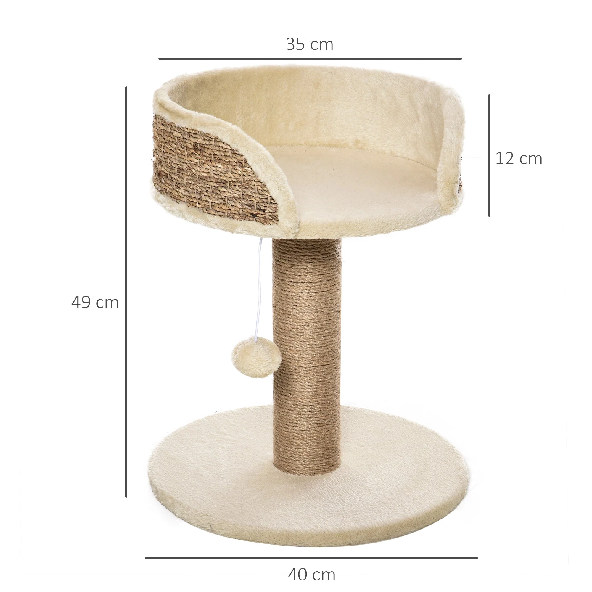 PawHut Cat Tree for Indoor Cats Kitten Tower Activity Center Climbing Stand Furniture with Scratching Posts Dangling Ball Perch Beige - Image 5