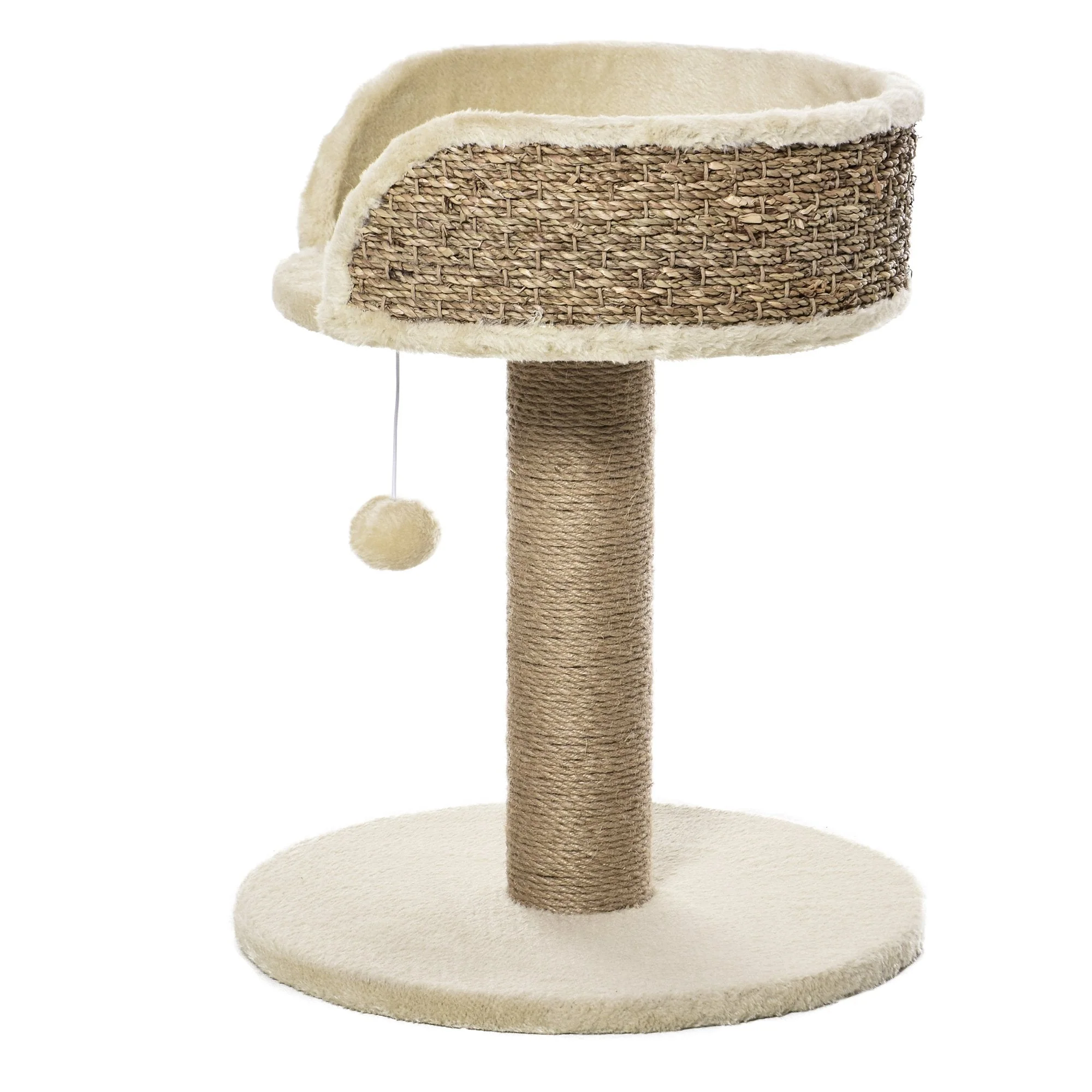 PawHut Cat Tree for Indoor Cats Kitten Tower Activity Center Climbing Stand Furniture with Scratching Posts Dangling Ball Perch Beige - Image 9
