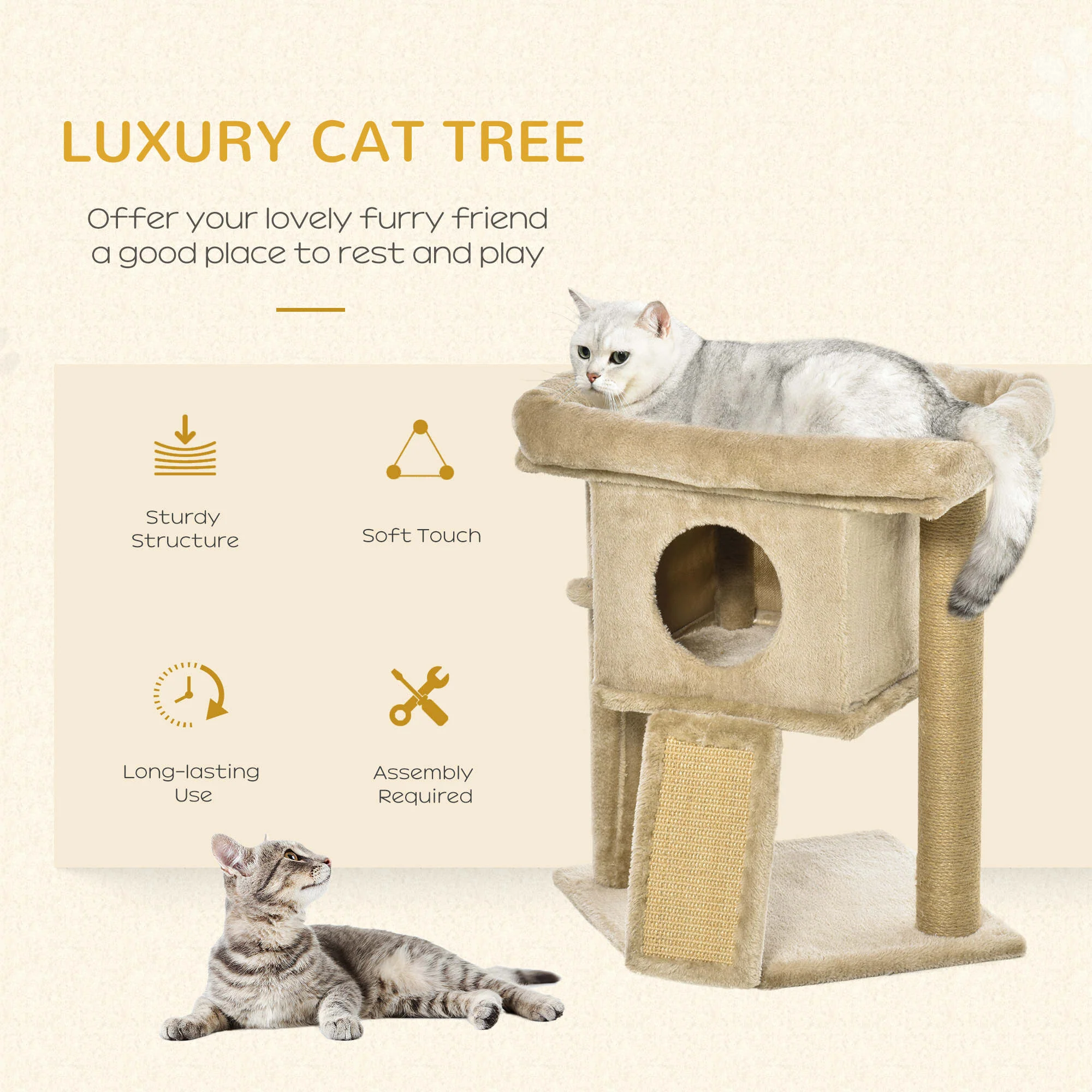 PawHut Cat Tree for Indoor Cats Kitten Tower Climbing Activity Centre Furniture w/ Jute Scratching Pad - Image 6