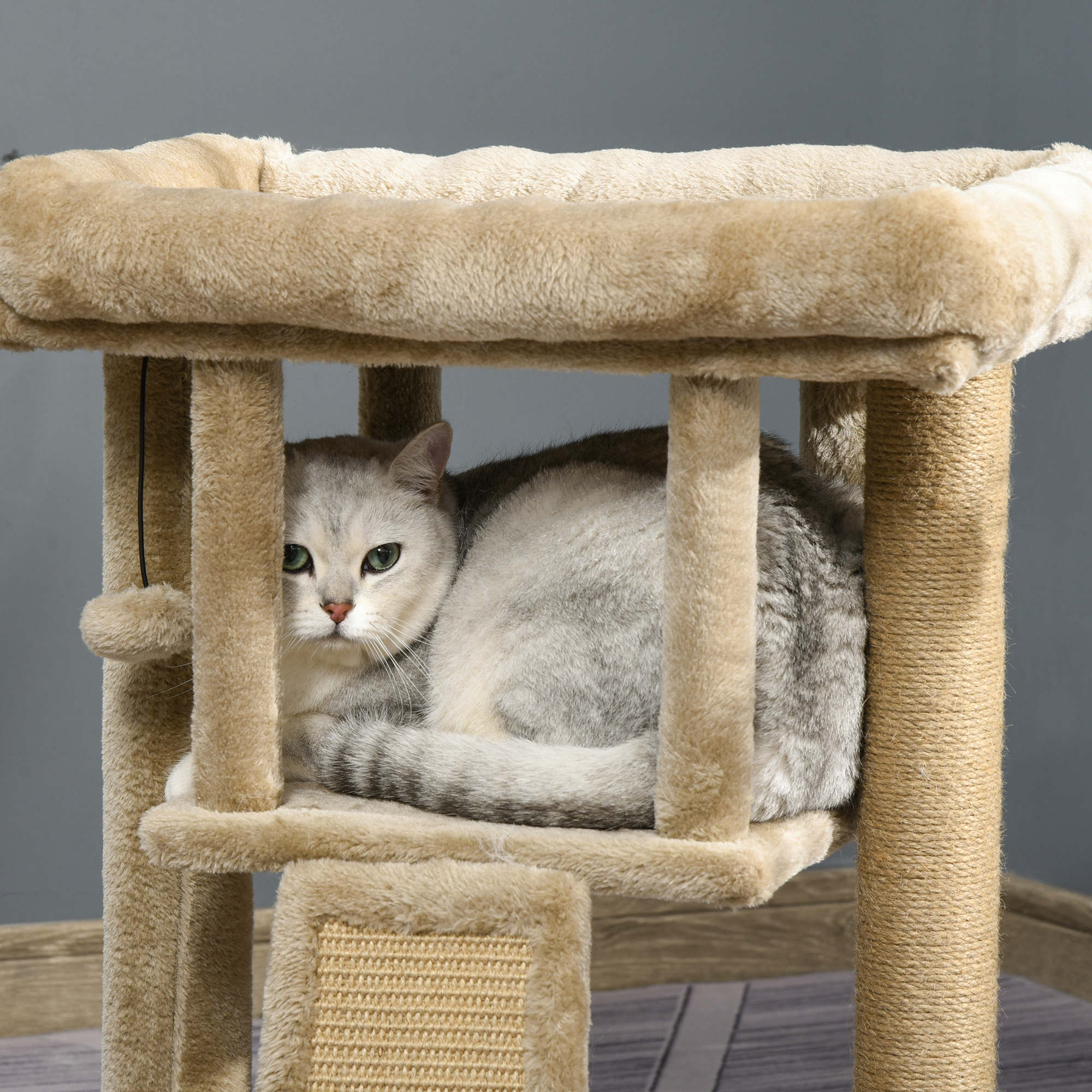 PawHut Cat Tree for Indoor Cats Kitten Tower Climbing Activity Centre Furniture w/ Jute Scratching Pad - Image 9