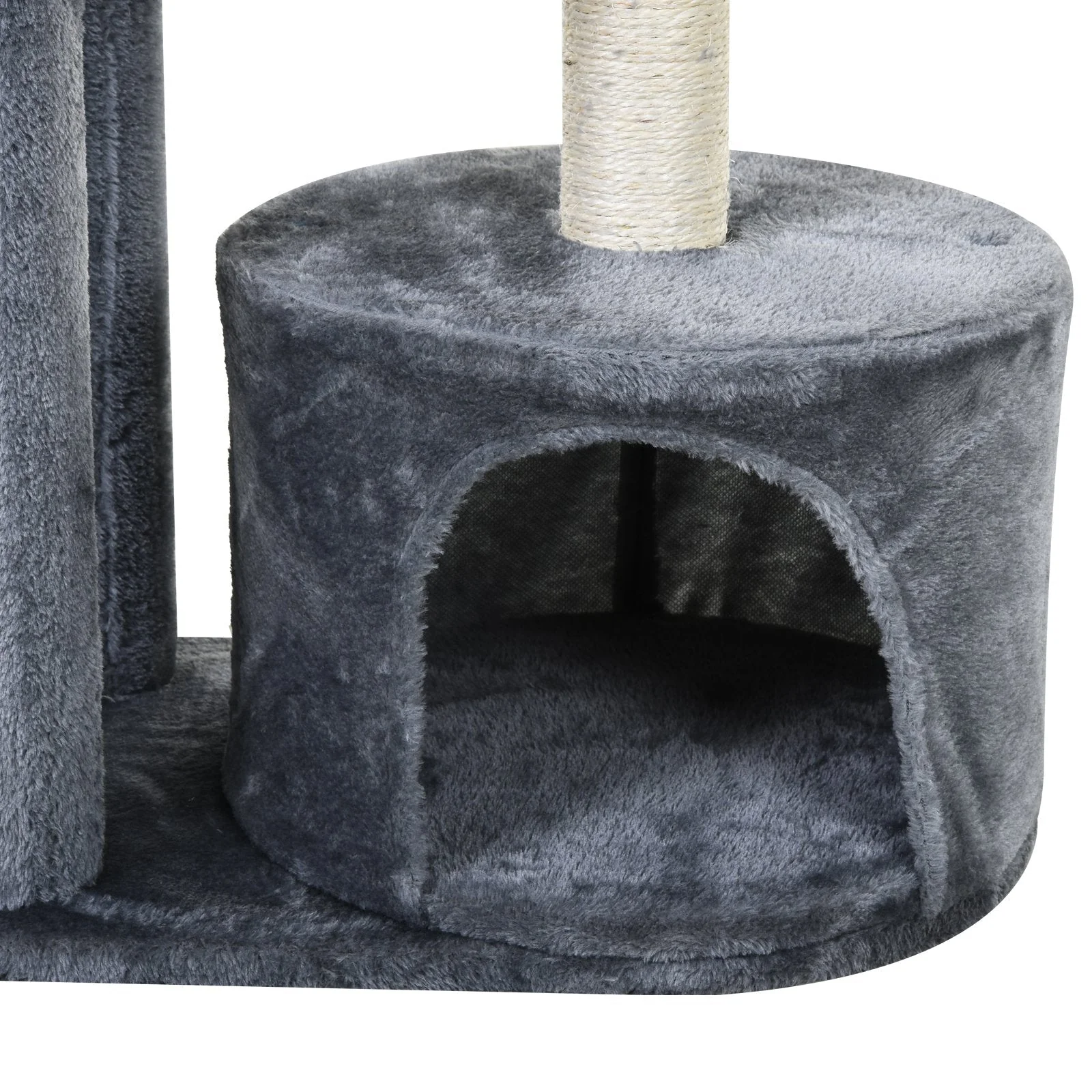 PawHut Cat Tree for Indoor Cats Kitten Tower w/ Perch House Scratching Post Platform Play Ball Plush Covering Play Rest Relax Grey White - Image 8