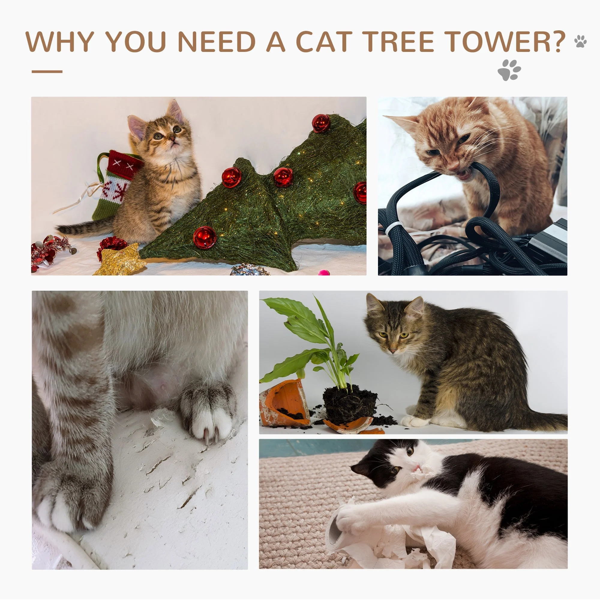 PawHut Cat Tree Kitten Scratching Post Activity Center Play House Pet Furniture 125cm Grey - Image 4