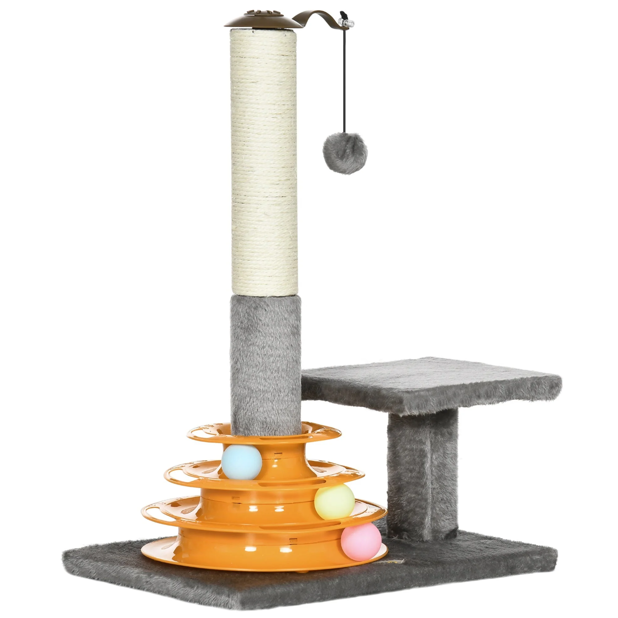 PawHut Cat Tree Tower Activity Center Climbing Stand Kitten House Furniture with Scratching Posts Toy abd Perch 56cm Grey - Image 4