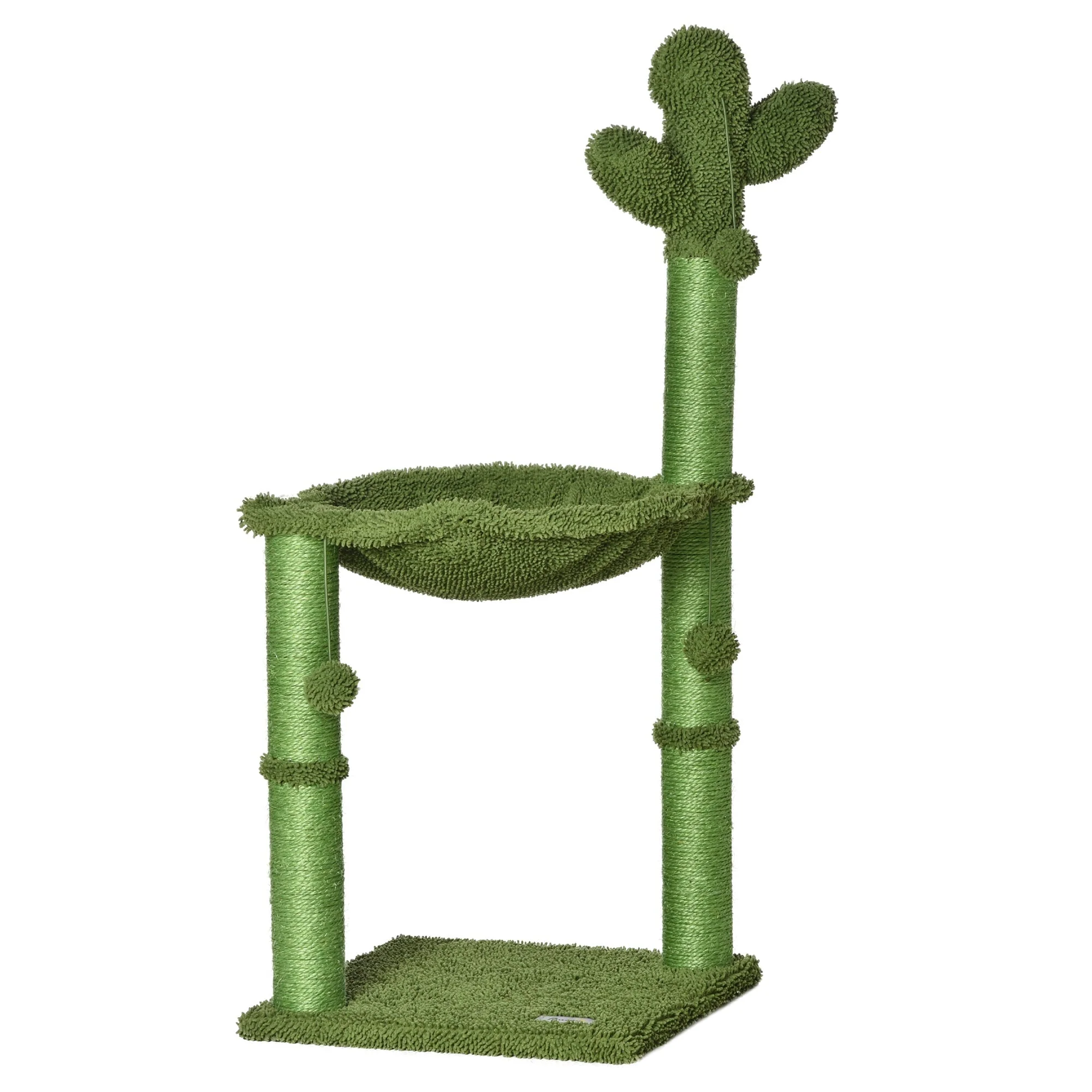 PawHut Cat Tree Tower Cactus Shape w/ Scratching Post Hammock Bed Ball Kitten Toy - Image 4