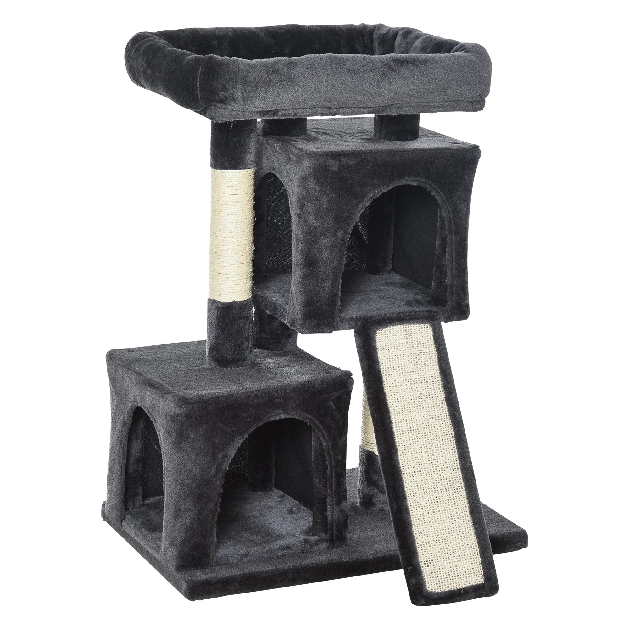 PawHut Cats 3-Tier Sisal Rope Leisure Tree Dark Grey - Image 3