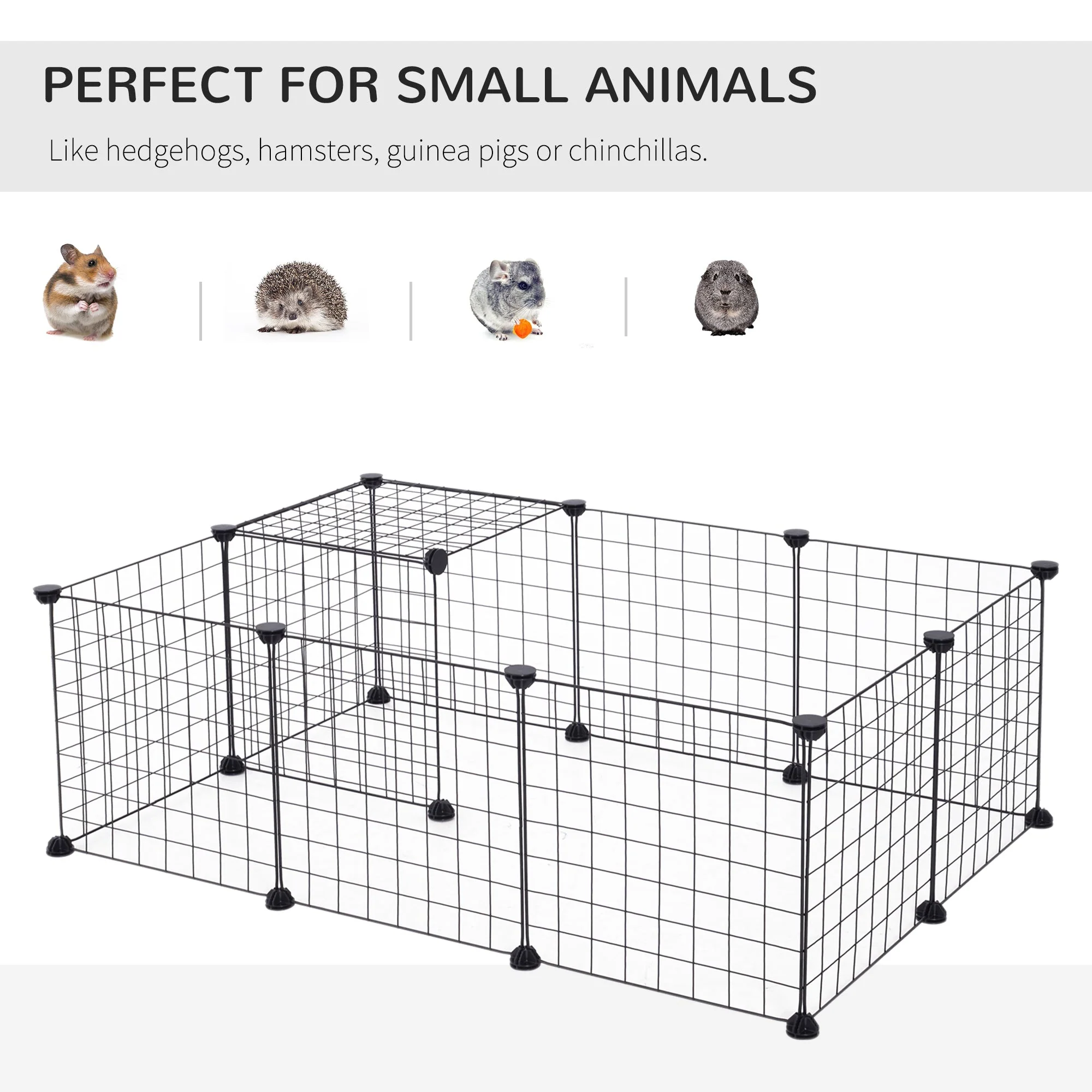 PawHut DIY Pet Playpen Metal Wire Fence 12 Panel Enclosure Indoor Outdoor Guinea Pig Rabbit Small Animals Cage Black - Image 5