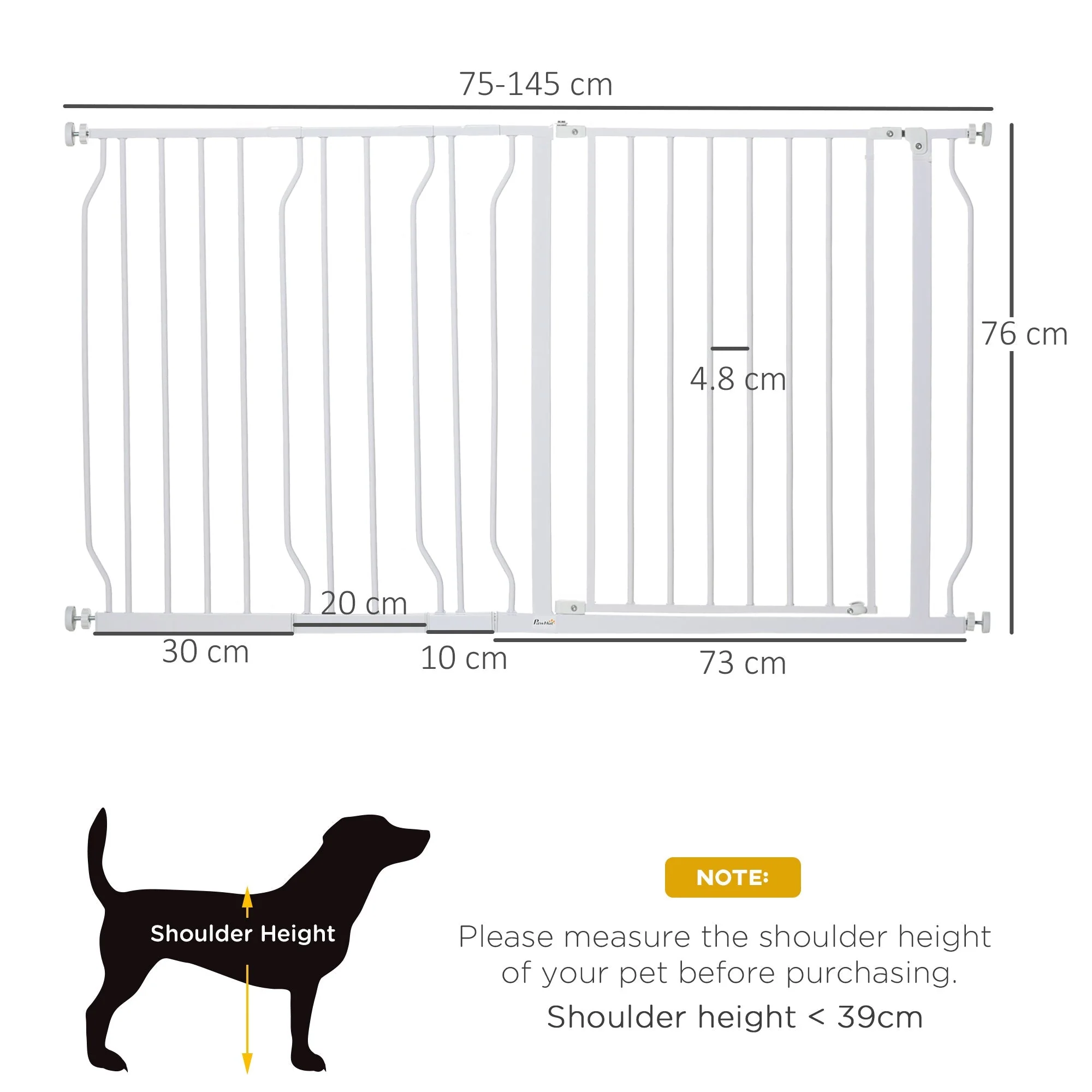 PawHut Dog Gate Extra Wide Stairway Gate for Pet with Door - Image 3