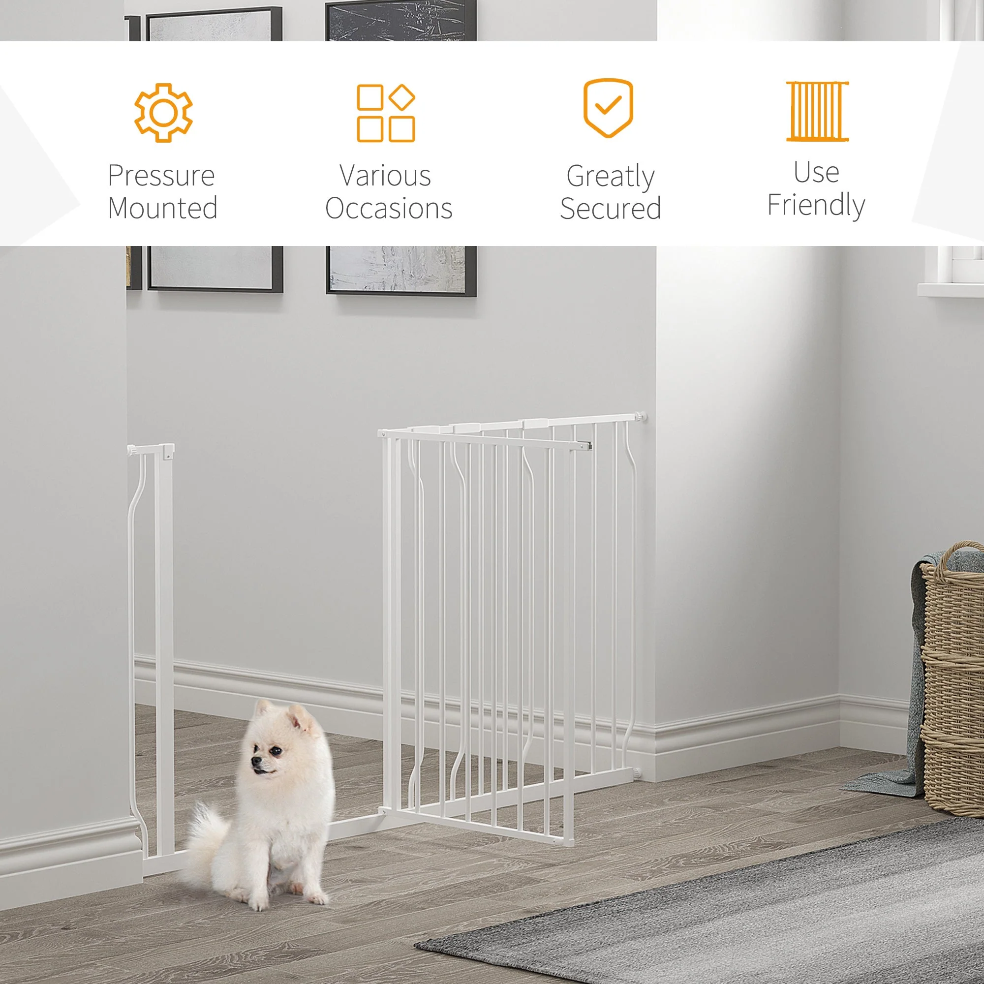 PawHut Dog Gate Extra Wide Stairway Gate for Pet with Door - Image 6