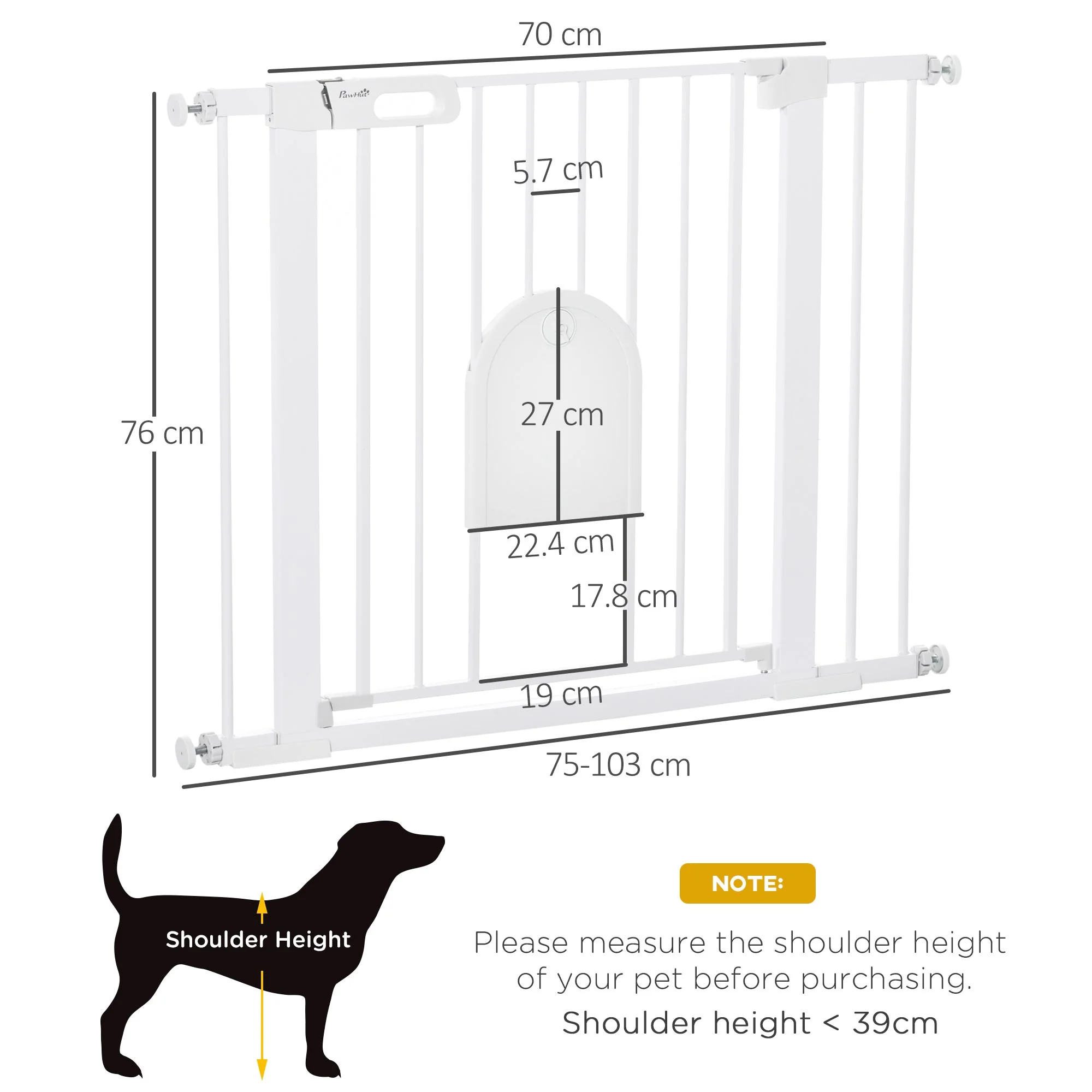 PawHut Dog Gate with Cat Flap Pet Safety Gate Barrier - Image 4